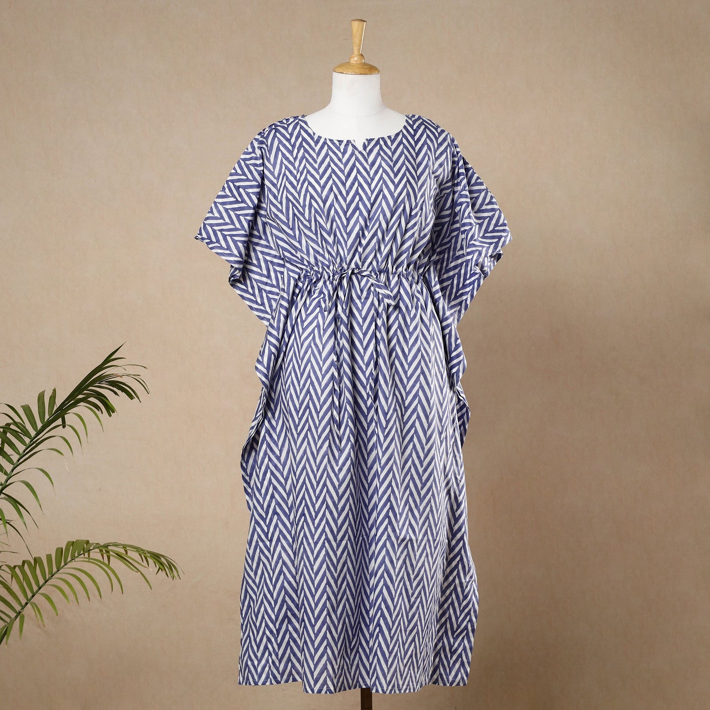 Hand Block Printed Cotton Kaftan with Tie-Up Waist