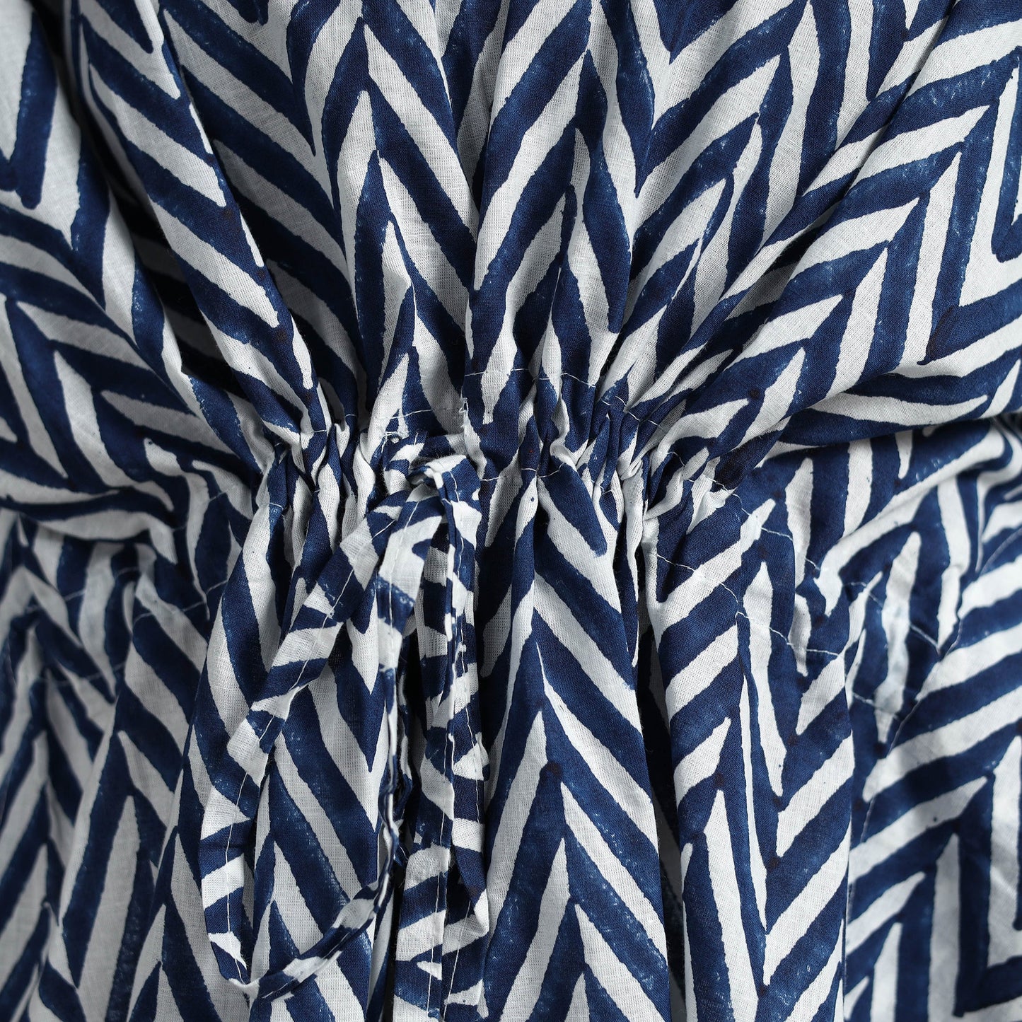 Blue Hand Printed Cotton Kaftan with Tie-Up Waist