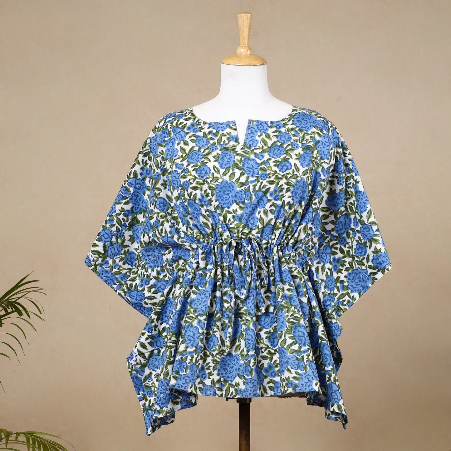 Hand Block Printed Cotton Kaftan with Tie-Up Waist