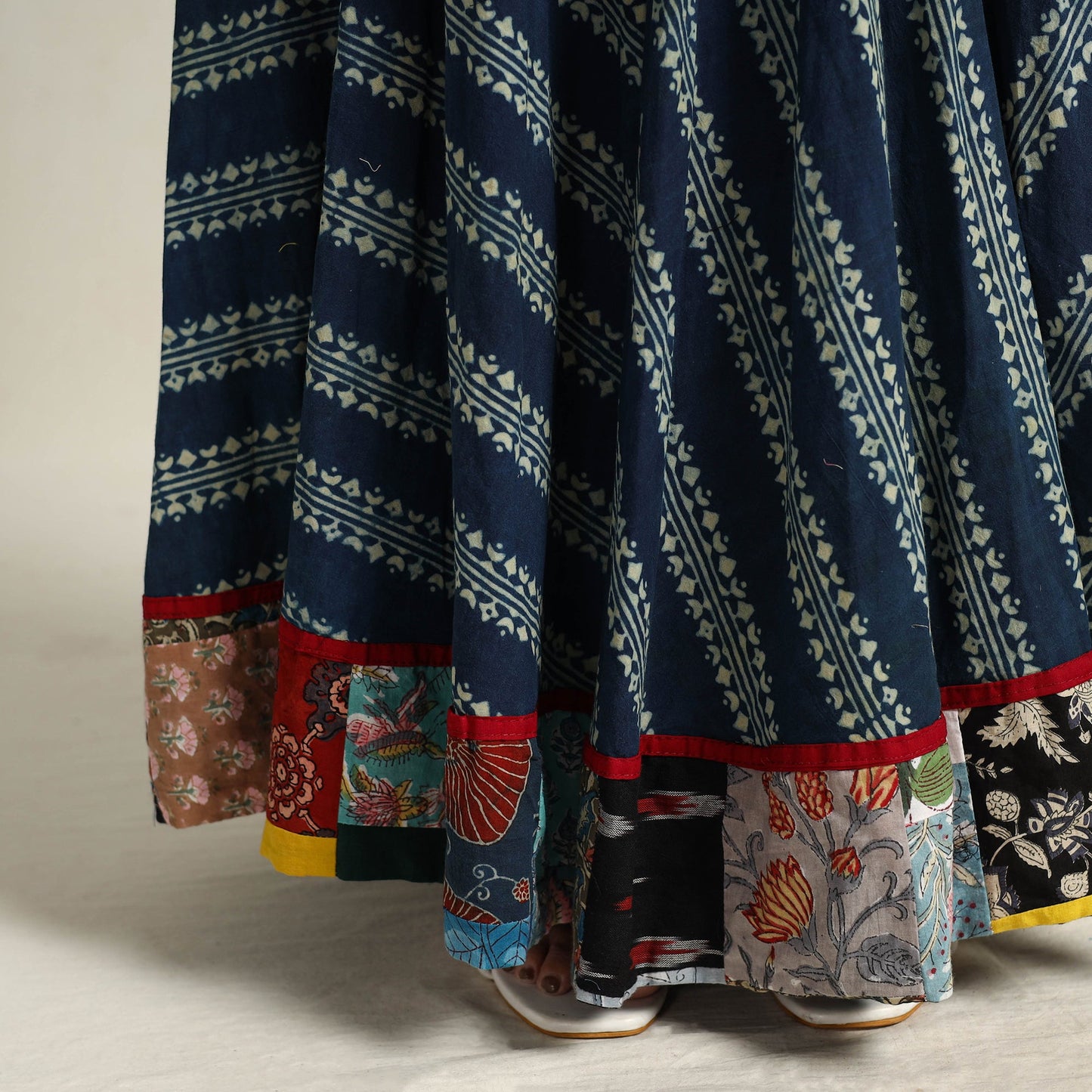 Blue - hand printed cotton long skirt 09 - handcrafted