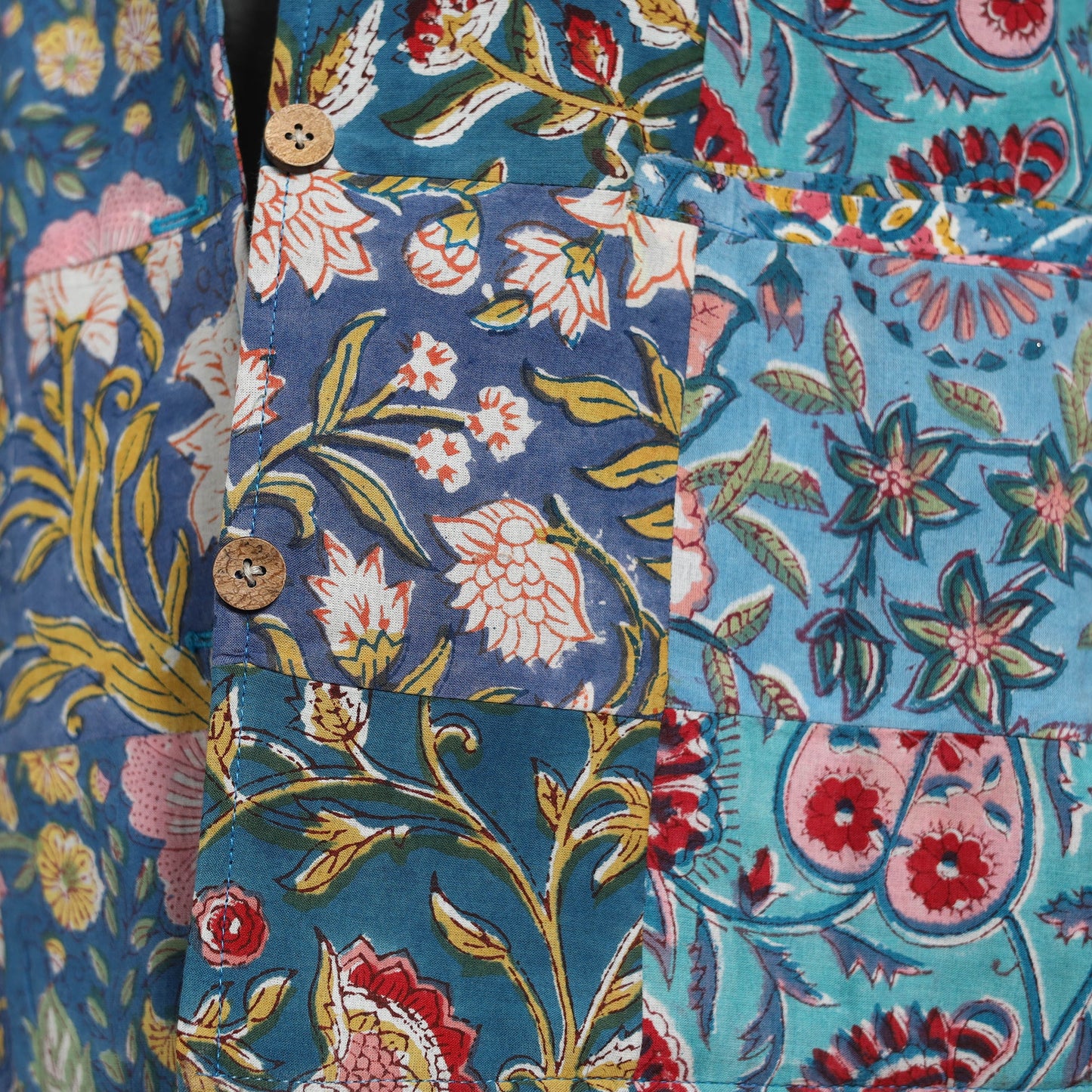 Blue - hand-stitched mosaic cotton women’s jacket 05