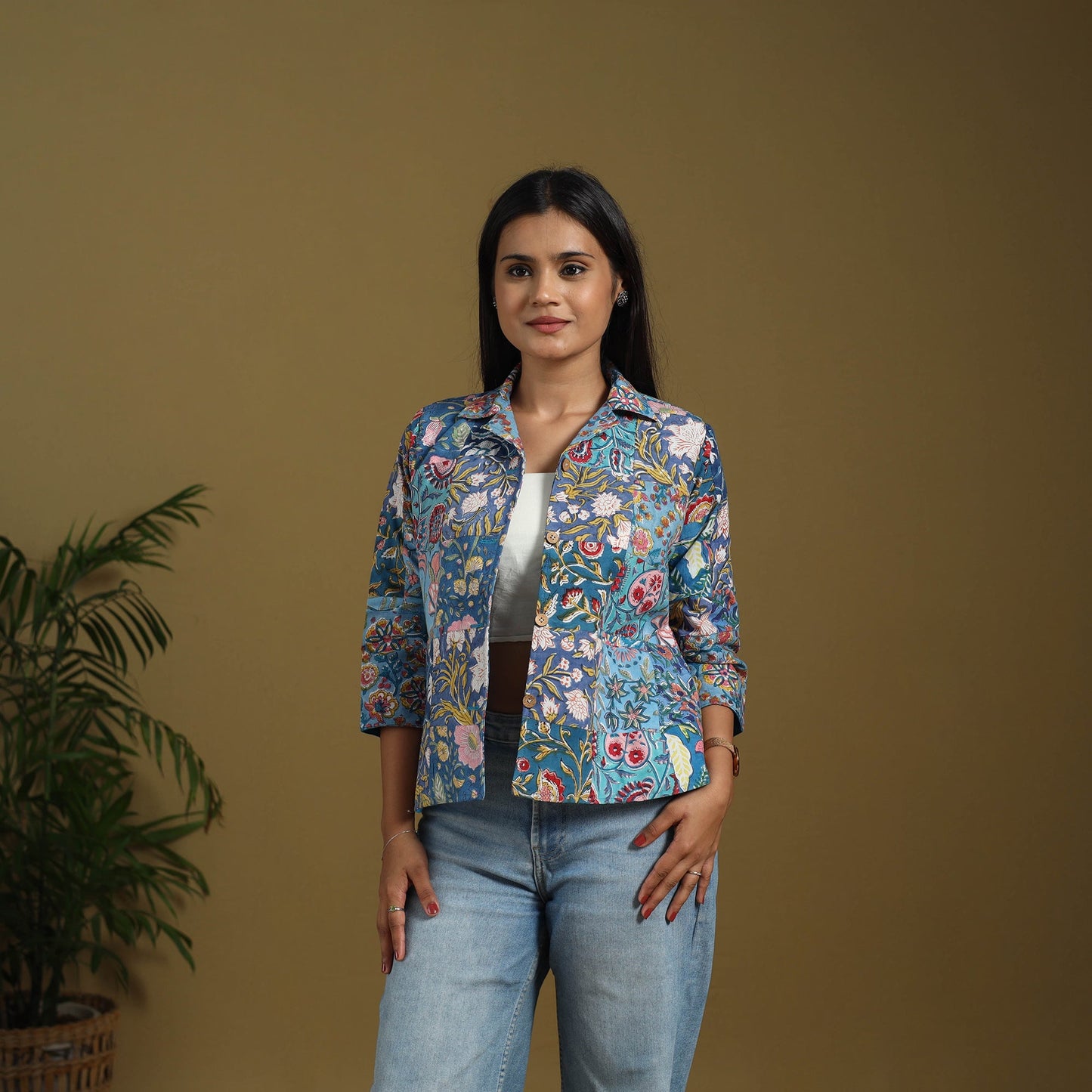 Blue - hand-stitched mosaic cotton women’s jacket 05