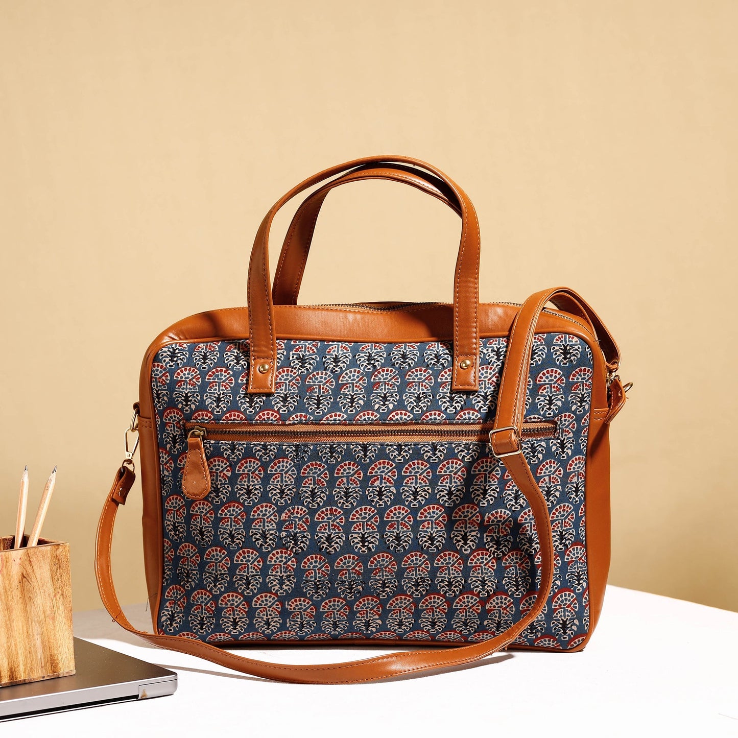Handcrafted Ajrakh Block Printed Cotton Laptop Bag