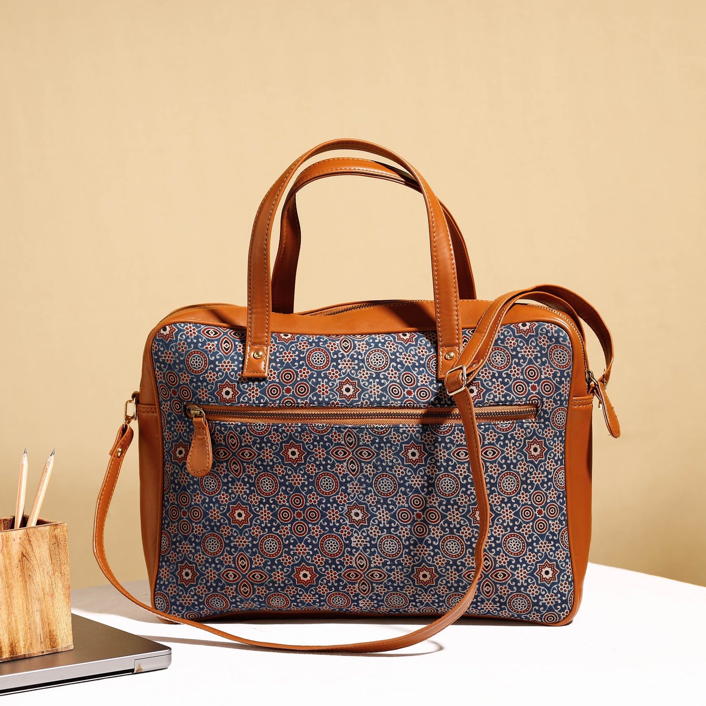 Handcrafted Ajrakh Block Printed Cotton Laptop Bag