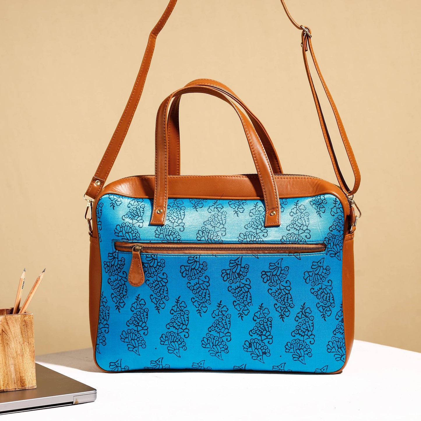 Handcrafted Ajrakh Block Printed Modal Silk Laptop Bag
