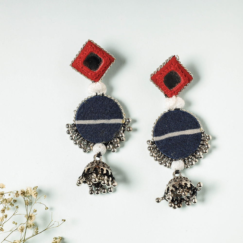 Handcrafted Ajrakh Print Beadwork Earrings