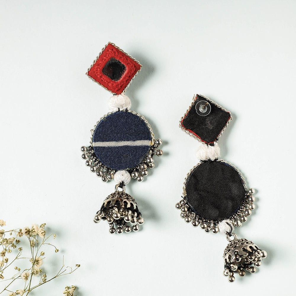 Handcrafted Ajrakh Print Beadwork Earrings