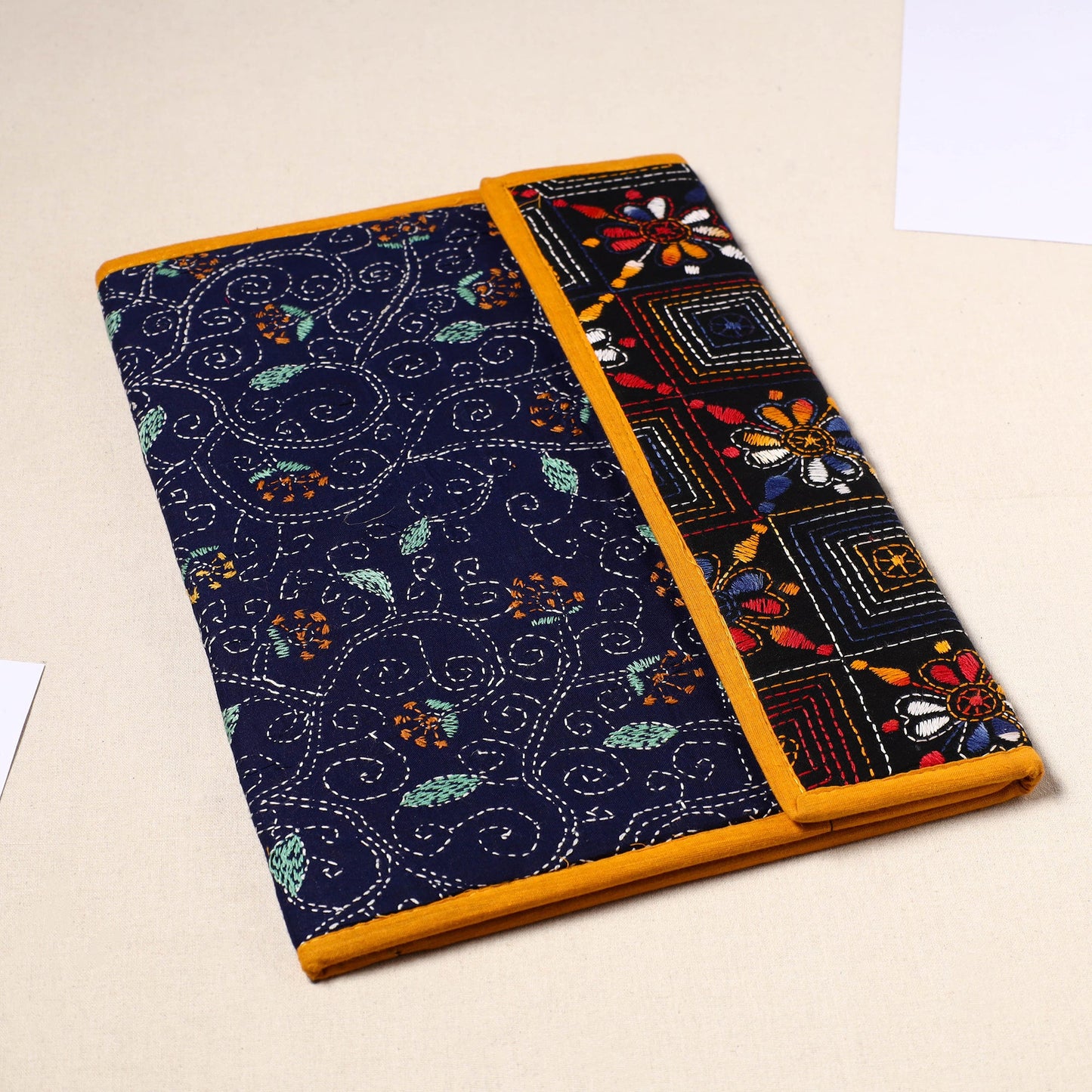 Blue Handcrafted Bengal Kantha Work File Folder