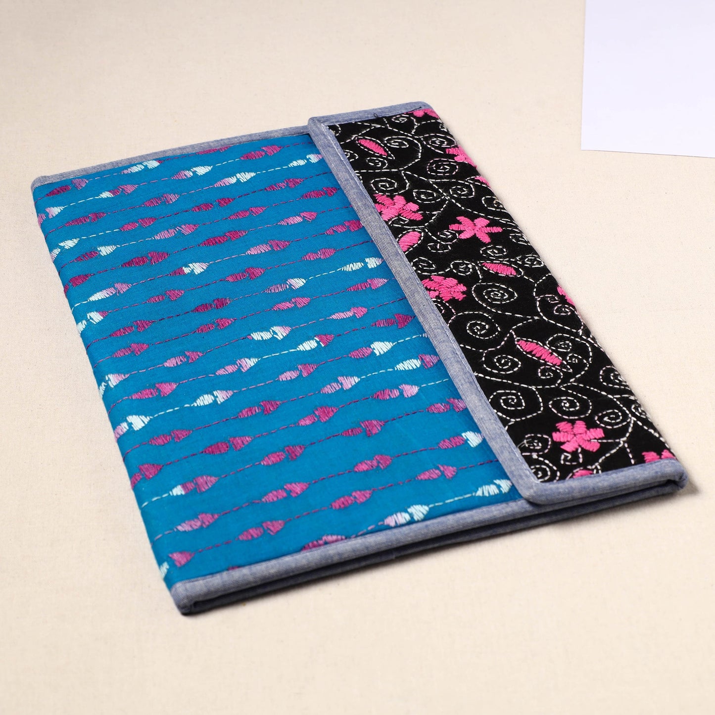 Blue Handcrafted Bengal Kantha Work File Folder