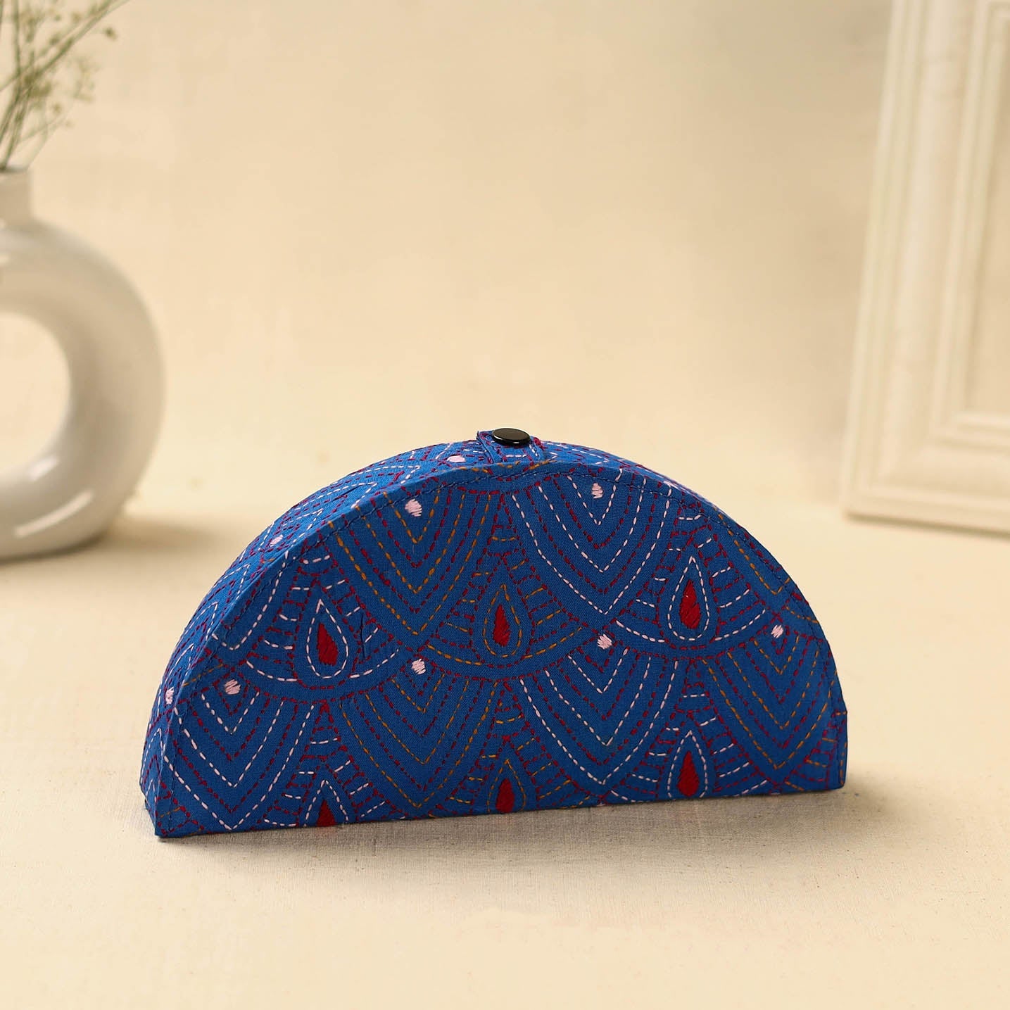 Blue Handcrafted Bengal Kantha Work Jewelry Box