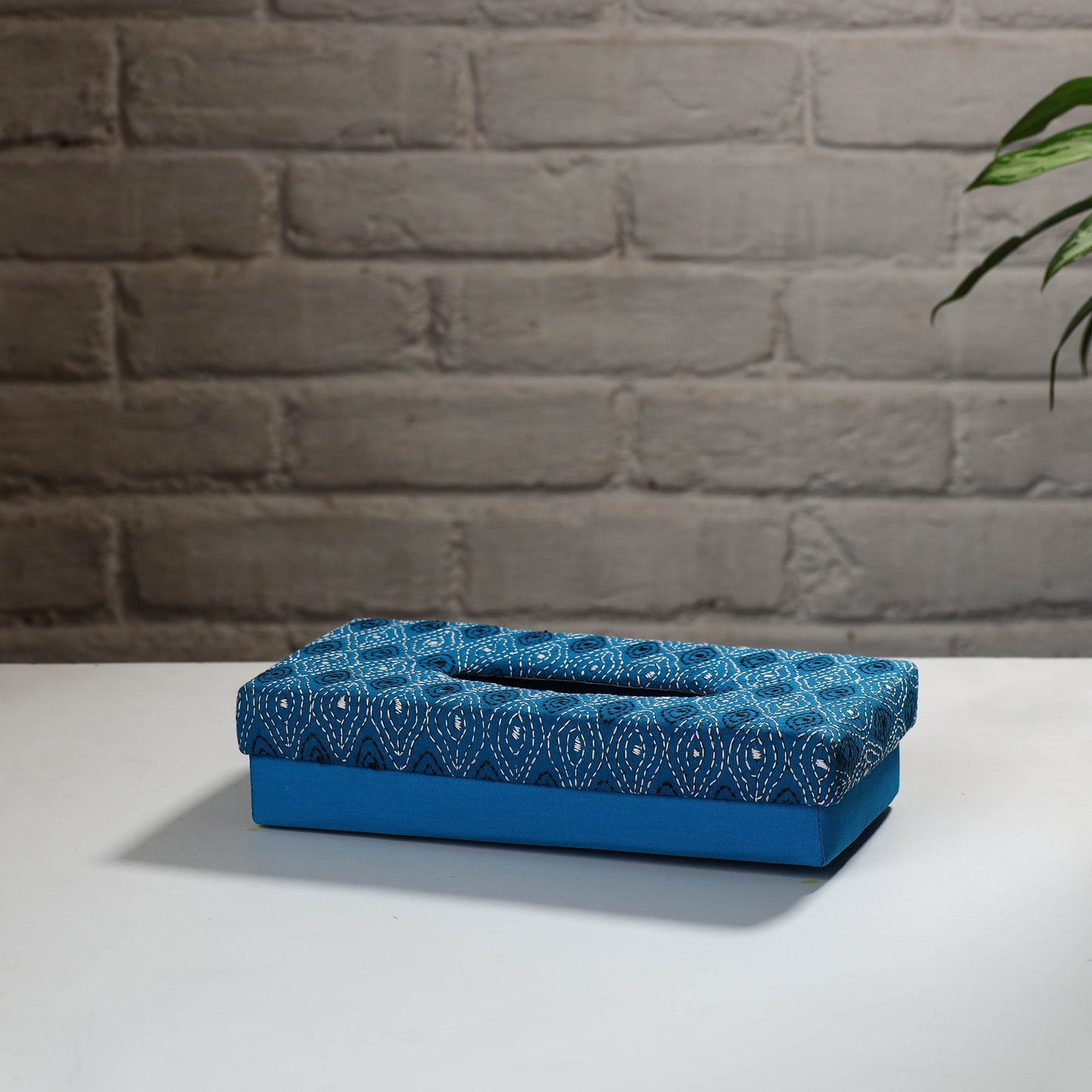 Blue Handcrafted Bengal Kantha Work Tissue Box