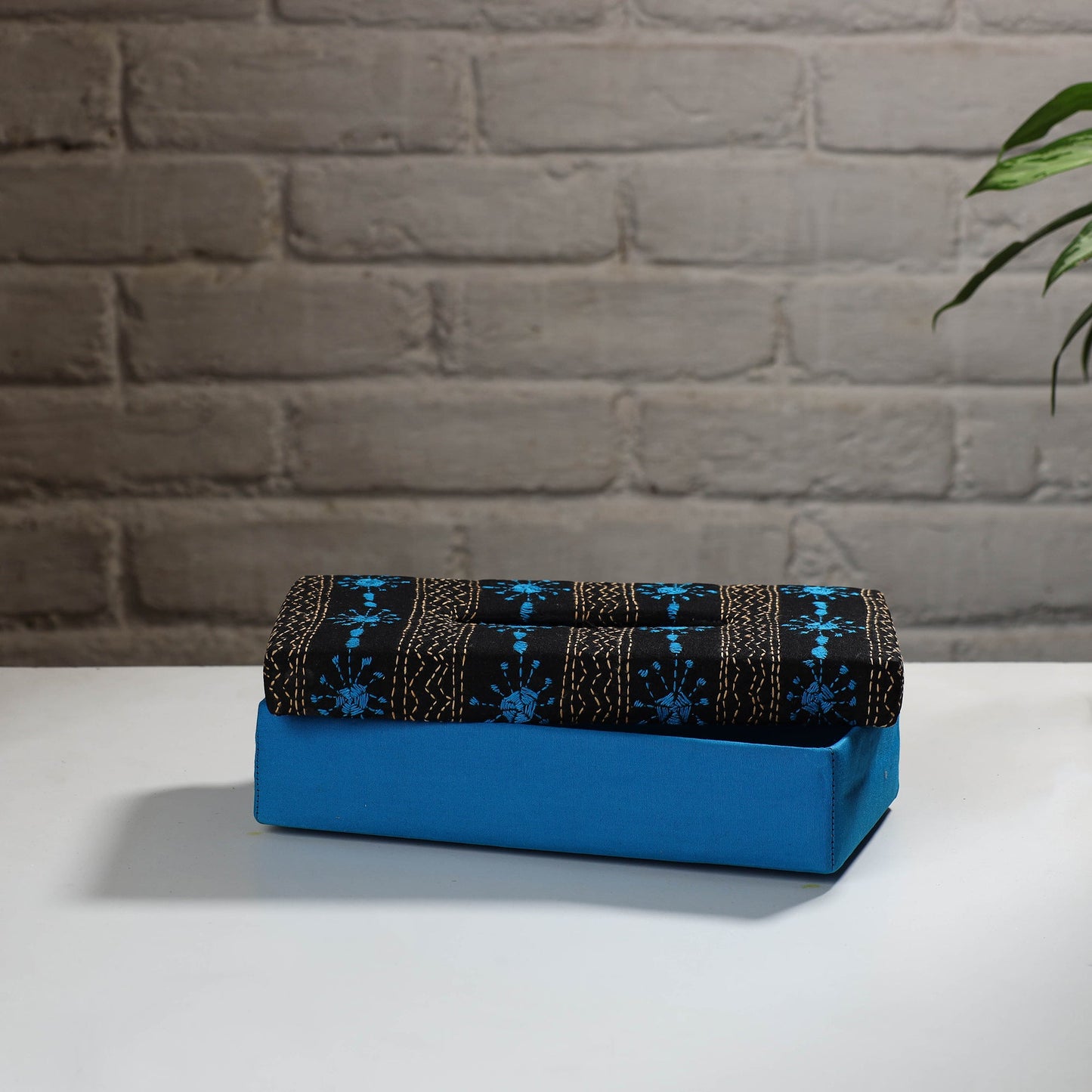 Blue Handcrafted Bengal Kantha Work Tissue Box