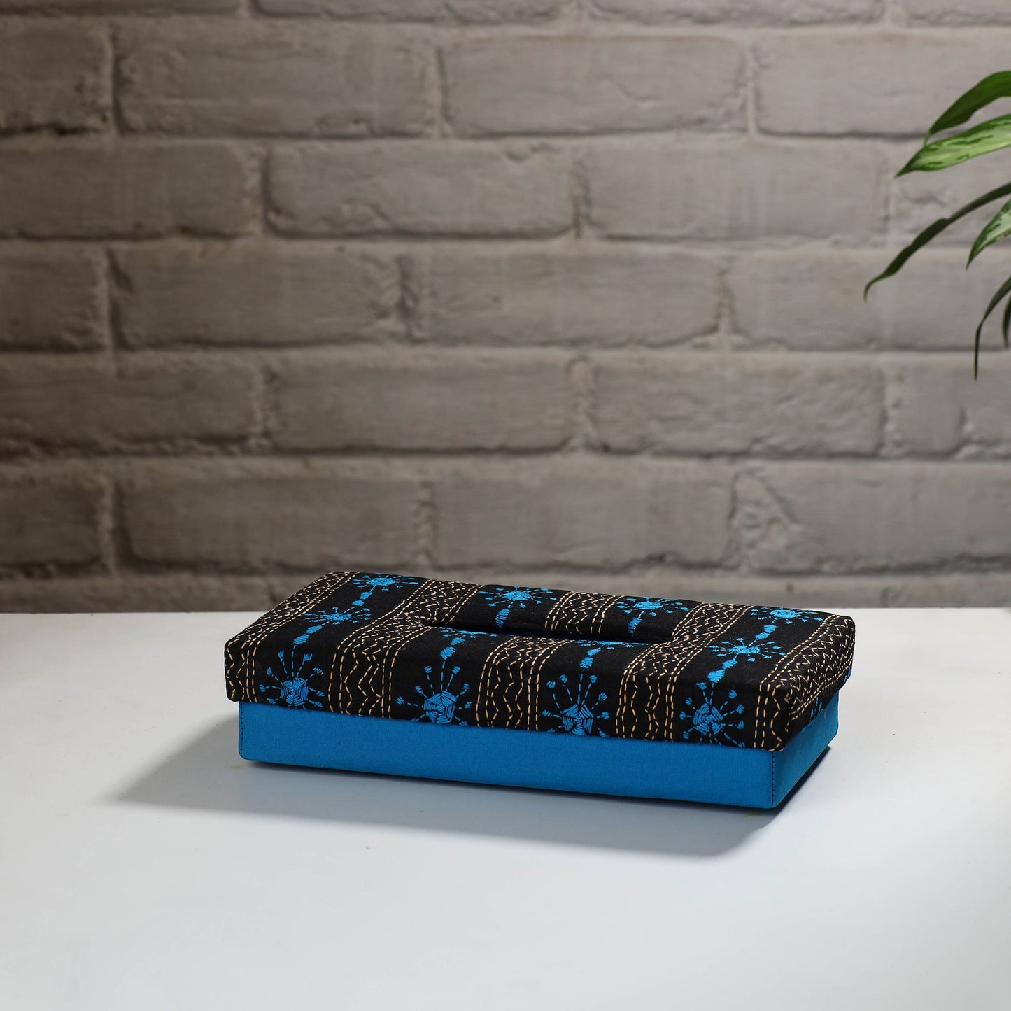 Blue Handcrafted Bengal Kantha Work Tissue Box