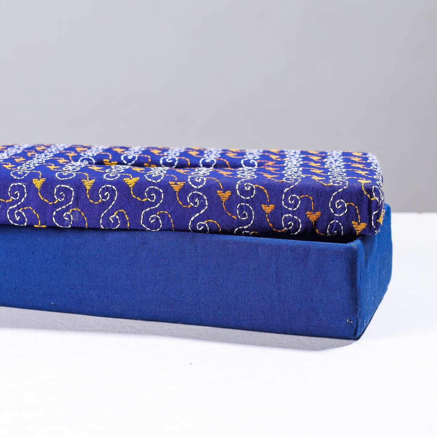 Blue Handcrafted Bengal Kantha Work Tissue Box