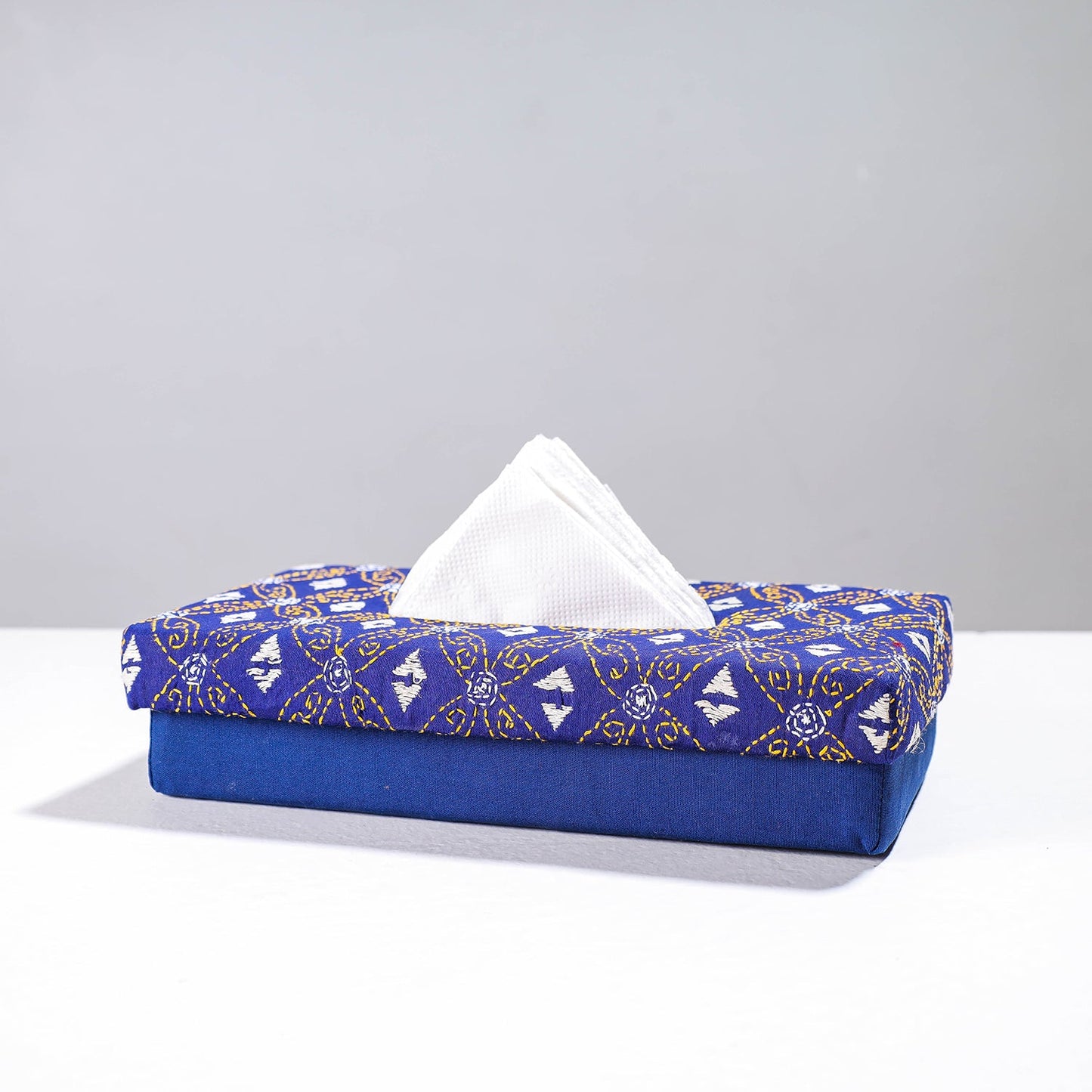 Blue Handcrafted Bengal Kantha Work Tissue Box
