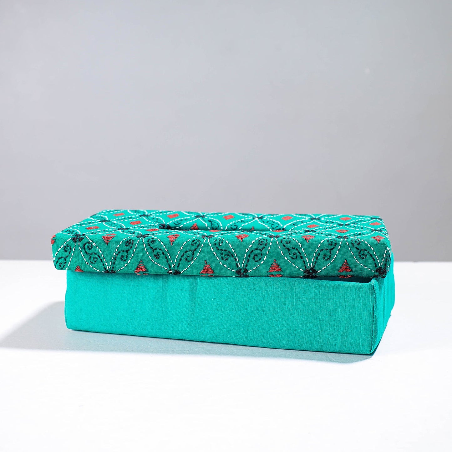 Blue Handcrafted Bengal Kantha Work Tissue Box