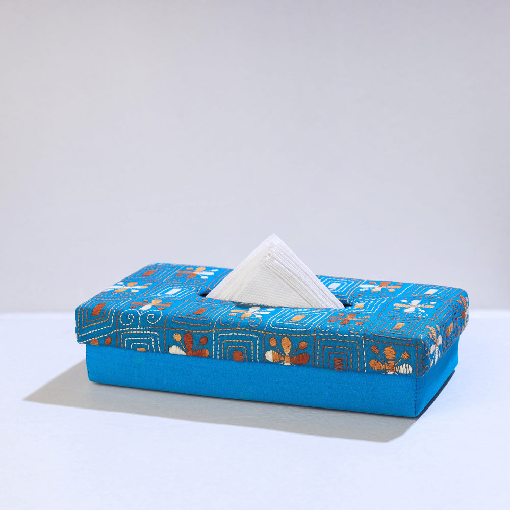 Blue Bengal Kantha Work Handcrafted Tissue Box