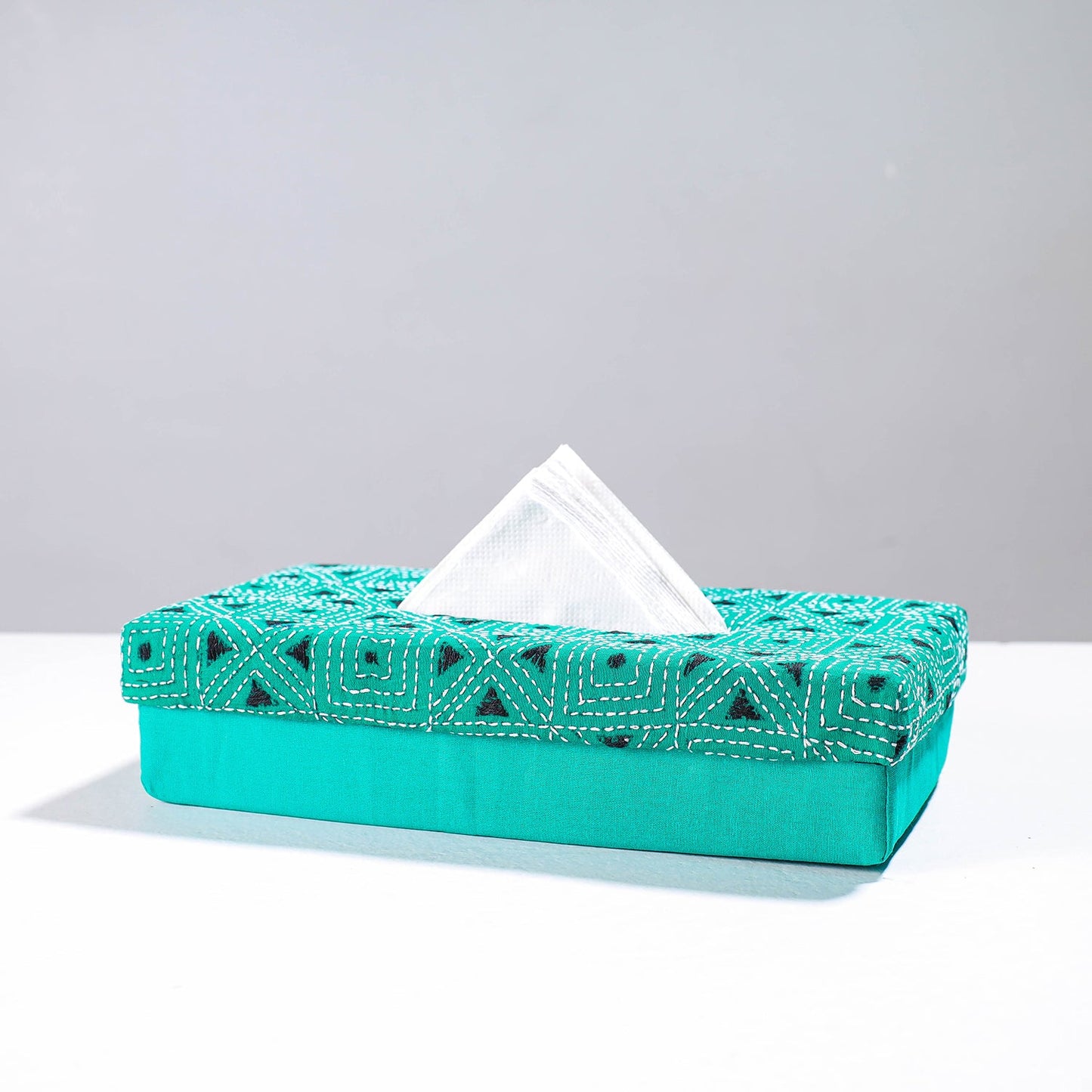 Blue Handcrafted Bengal Kantha Work Tissue Box