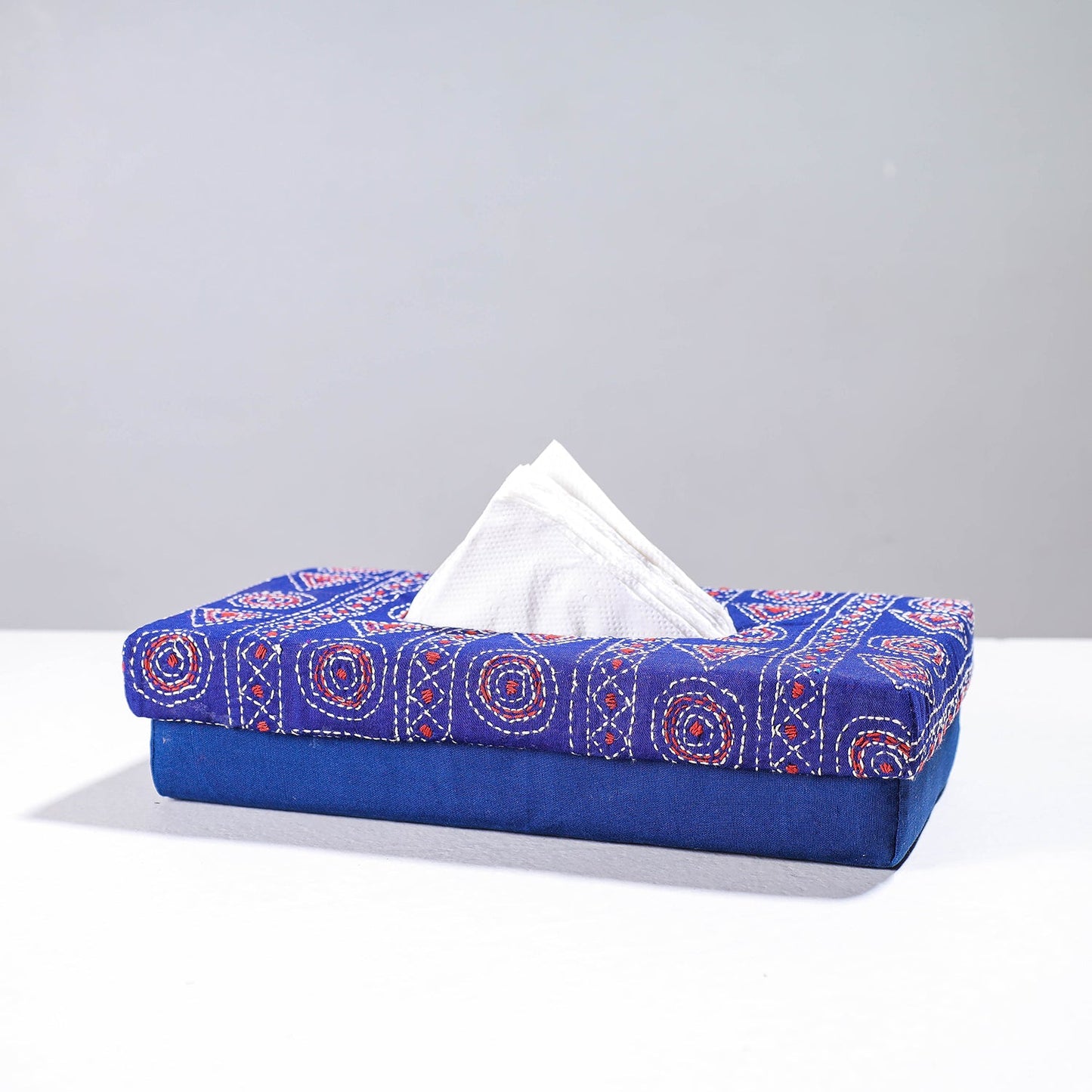 Blue Handcrafted Bengal Kantha Work Tissue Box