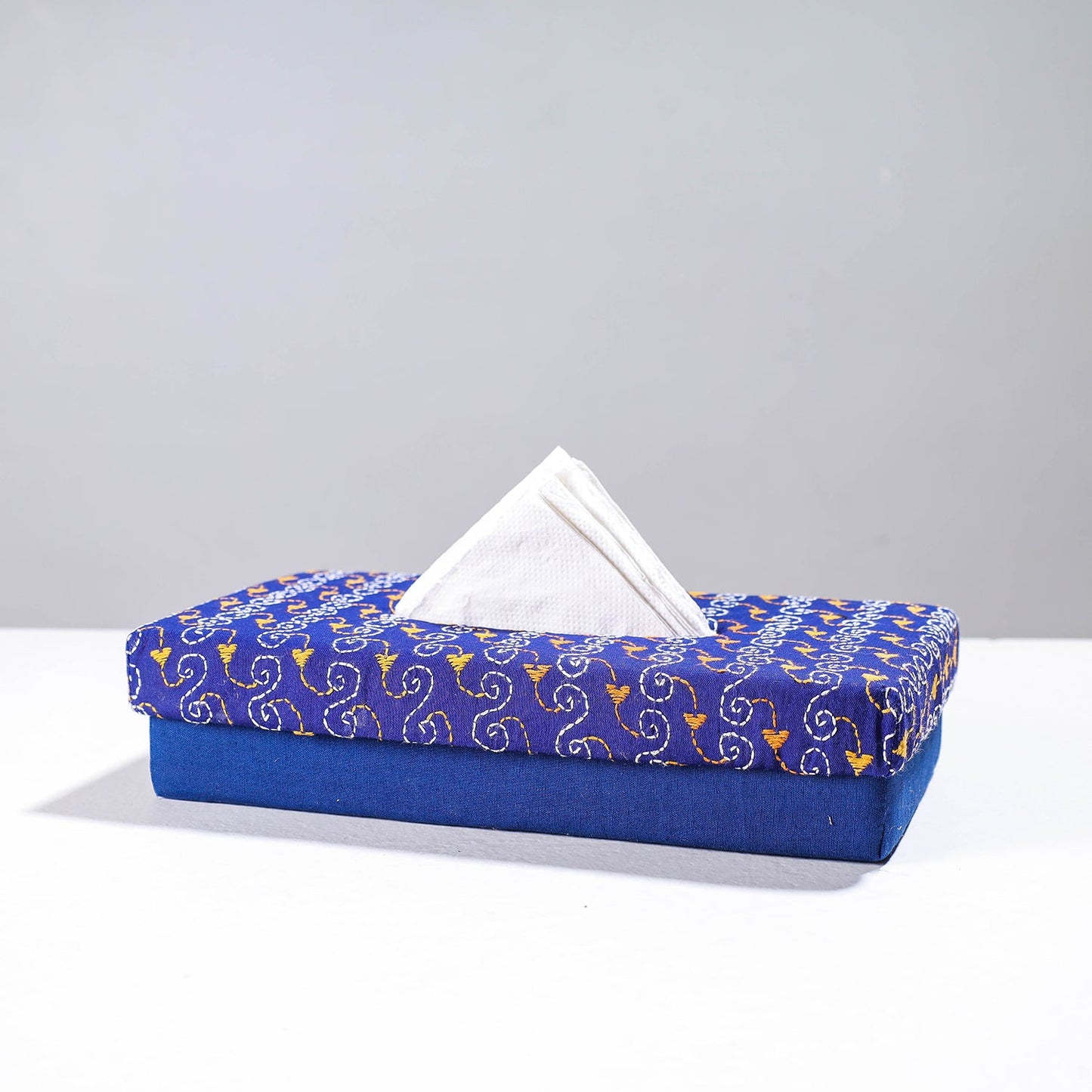 Blue Handcrafted Bengal Kantha Work Tissue Box
