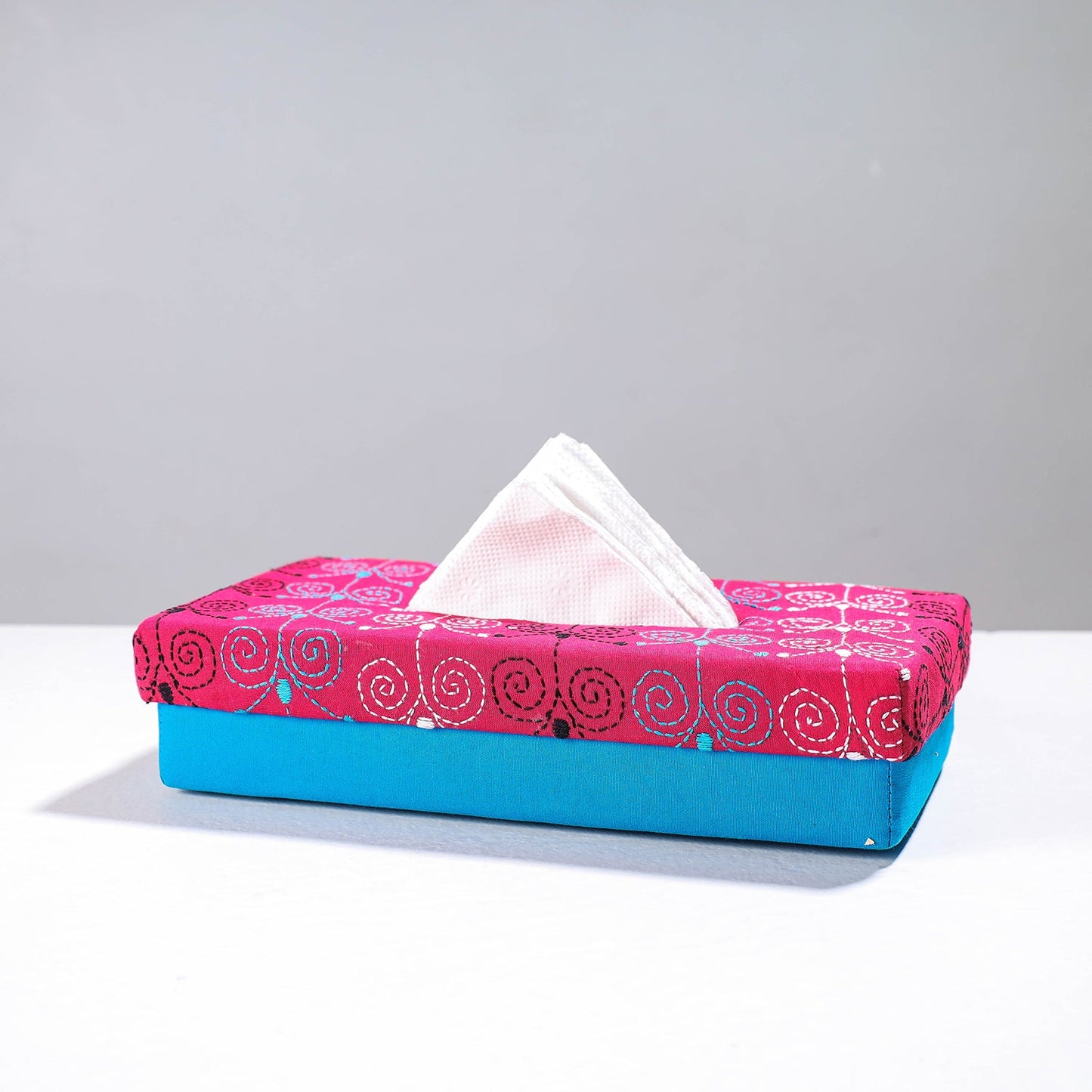 Blue Handcrafted Bengal Kantha Work Tissue Box