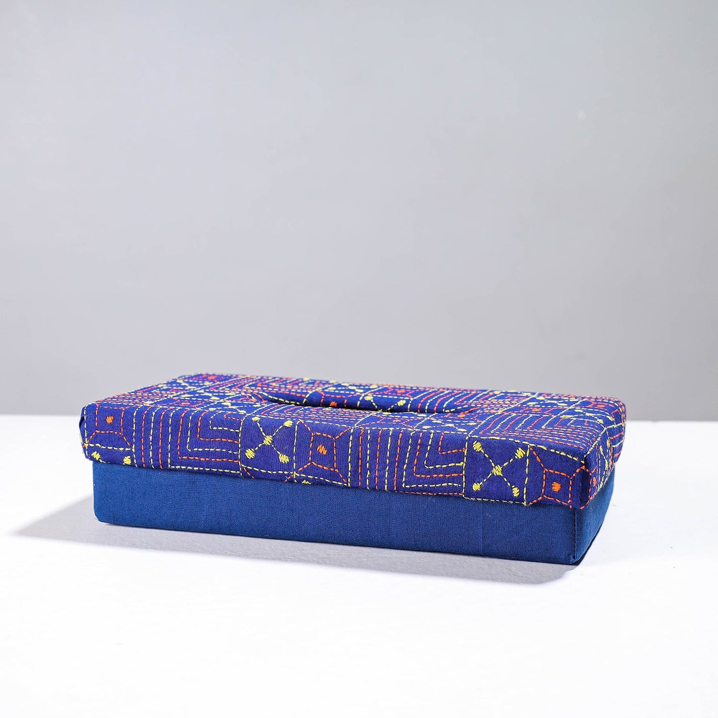 Blue Handcrafted Bengal Kantha Work Tissue Box