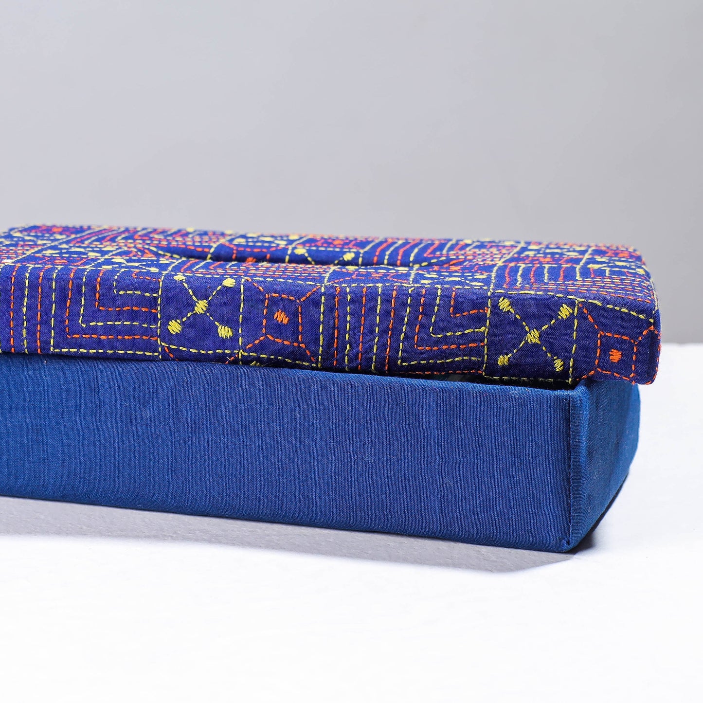 Blue Handcrafted Bengal Kantha Work Tissue Box