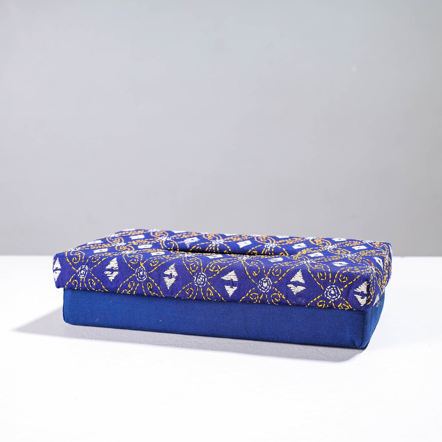Blue Handcrafted Bengal Kantha Work Tissue Box