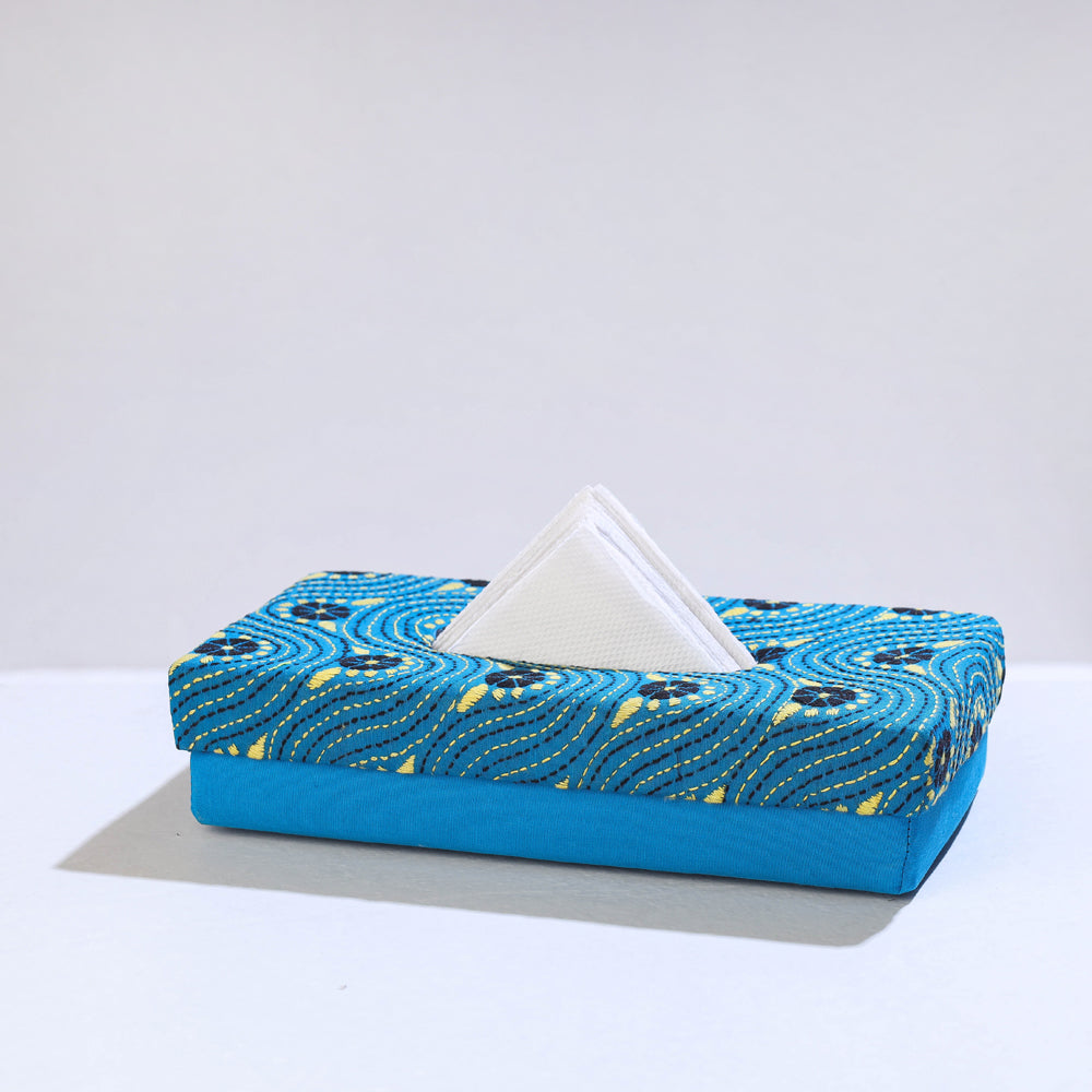 Blue Bengal Kantha Work Handcrafted Tissue Box