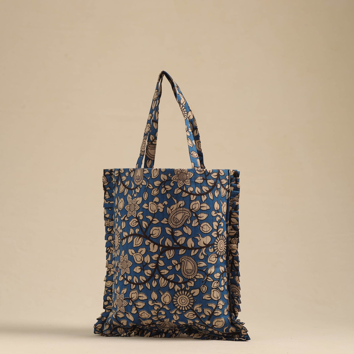 Blue - handcrafted cotton frill jhola bag 46