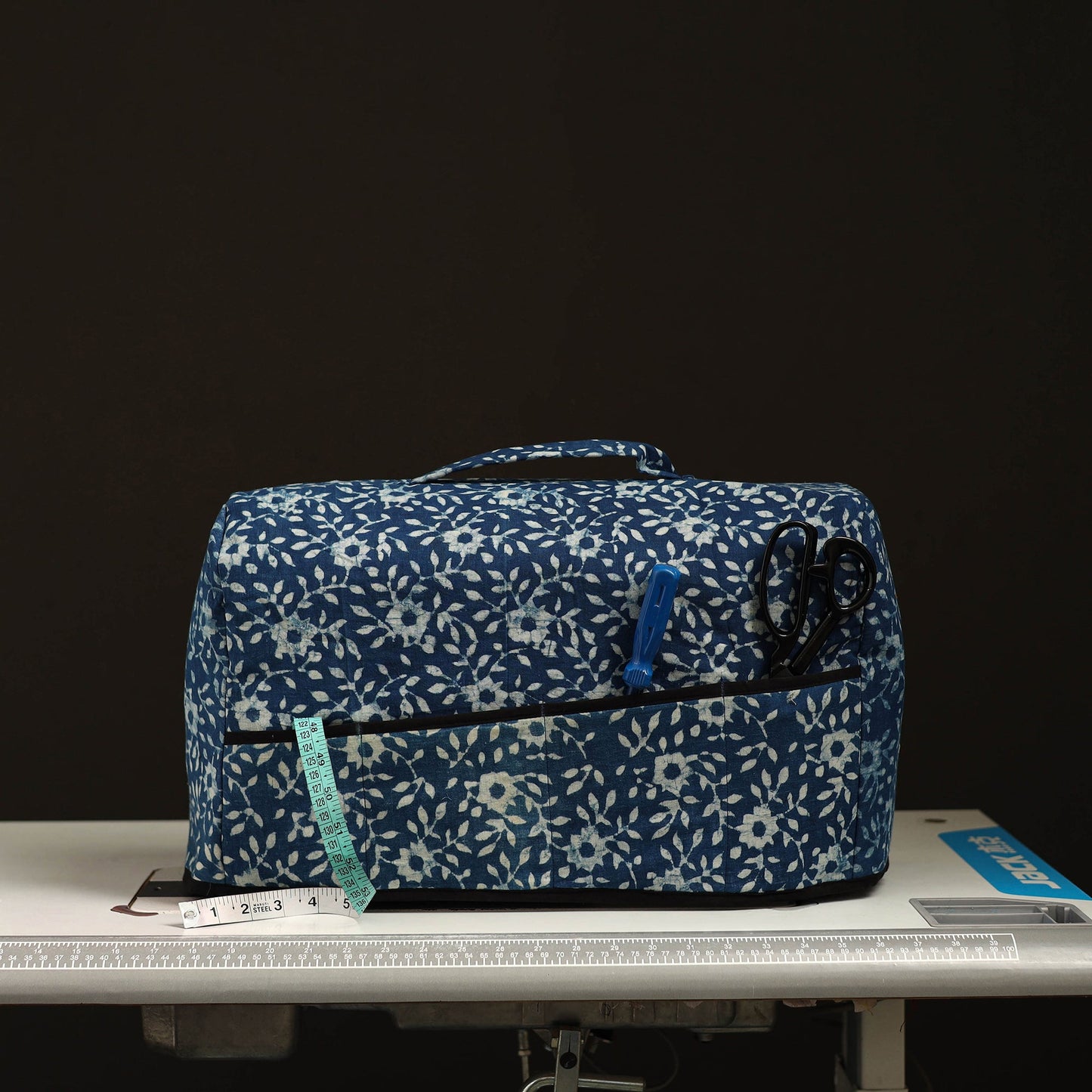 Blue Handcrafted Cotton Sewing Machine Cover
