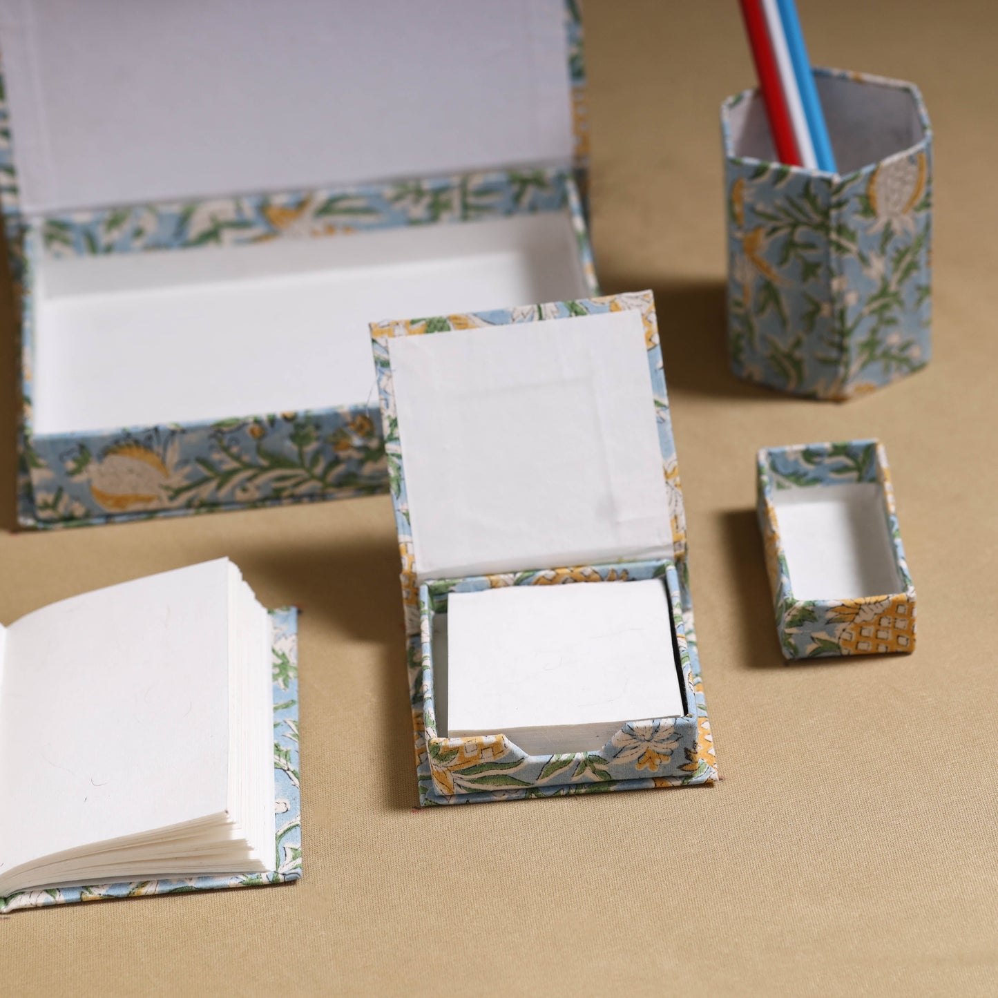 Blue - handcrafted floral organizer stationery kit 62