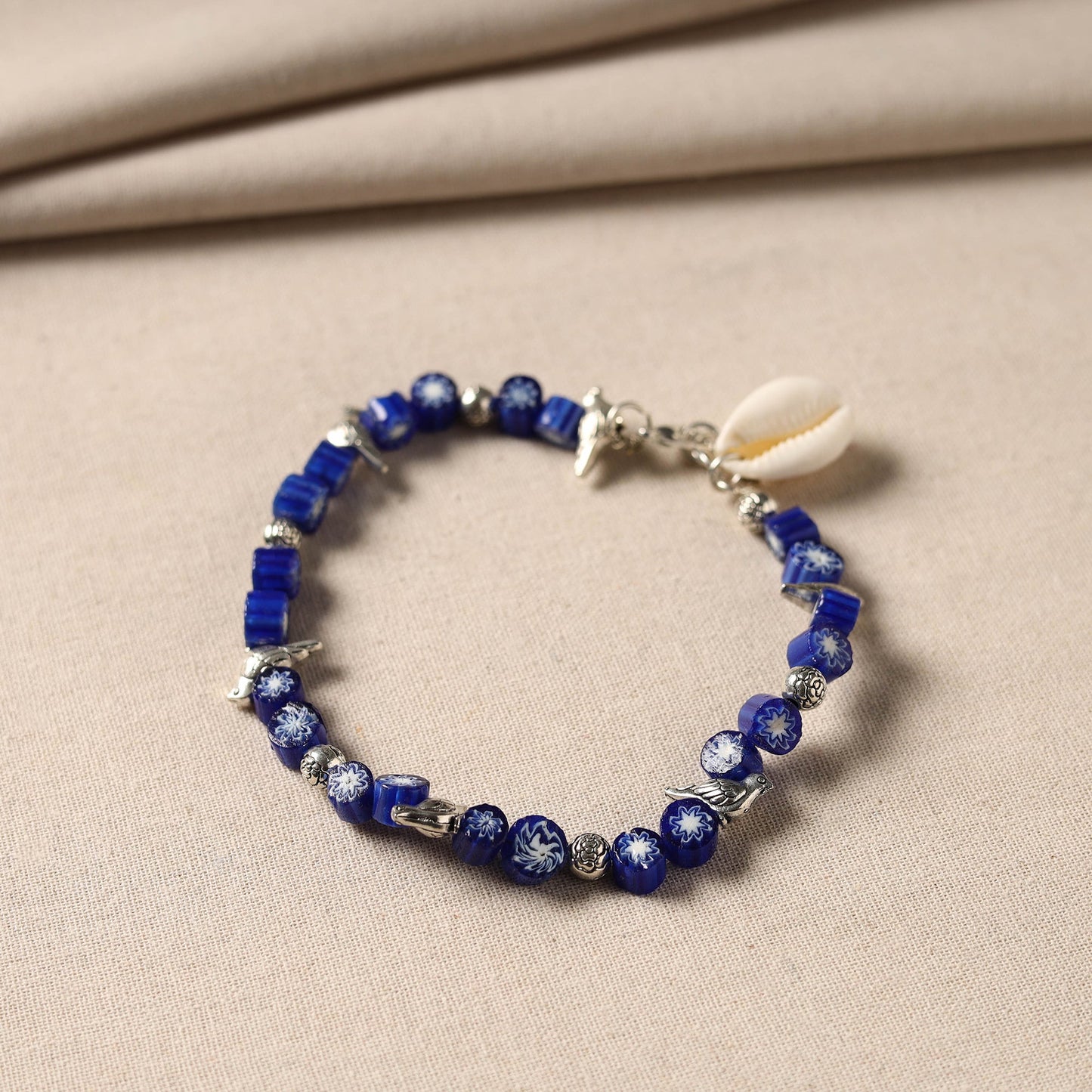 Buy Handcrafted German Silver Beaded Anklet