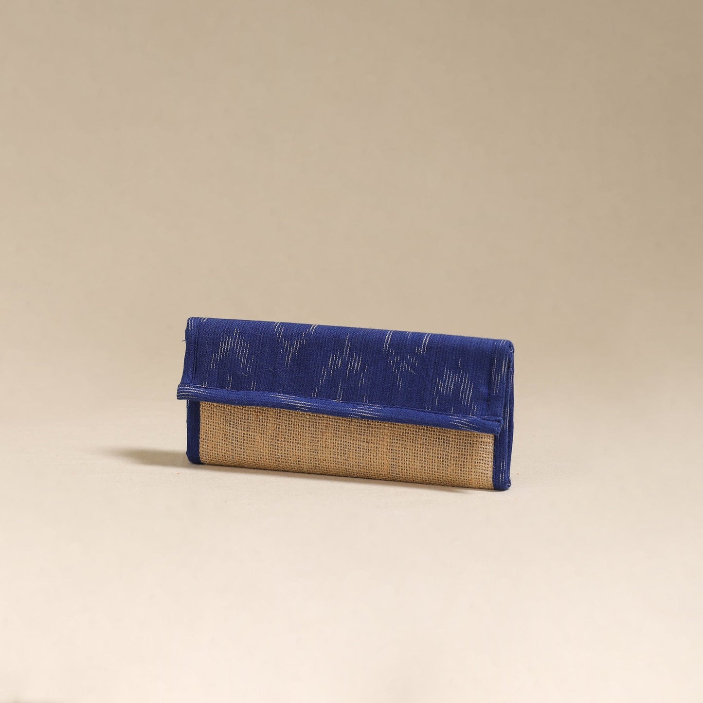 Blue - handcrafted ikat fabric jute clutch / wallet
