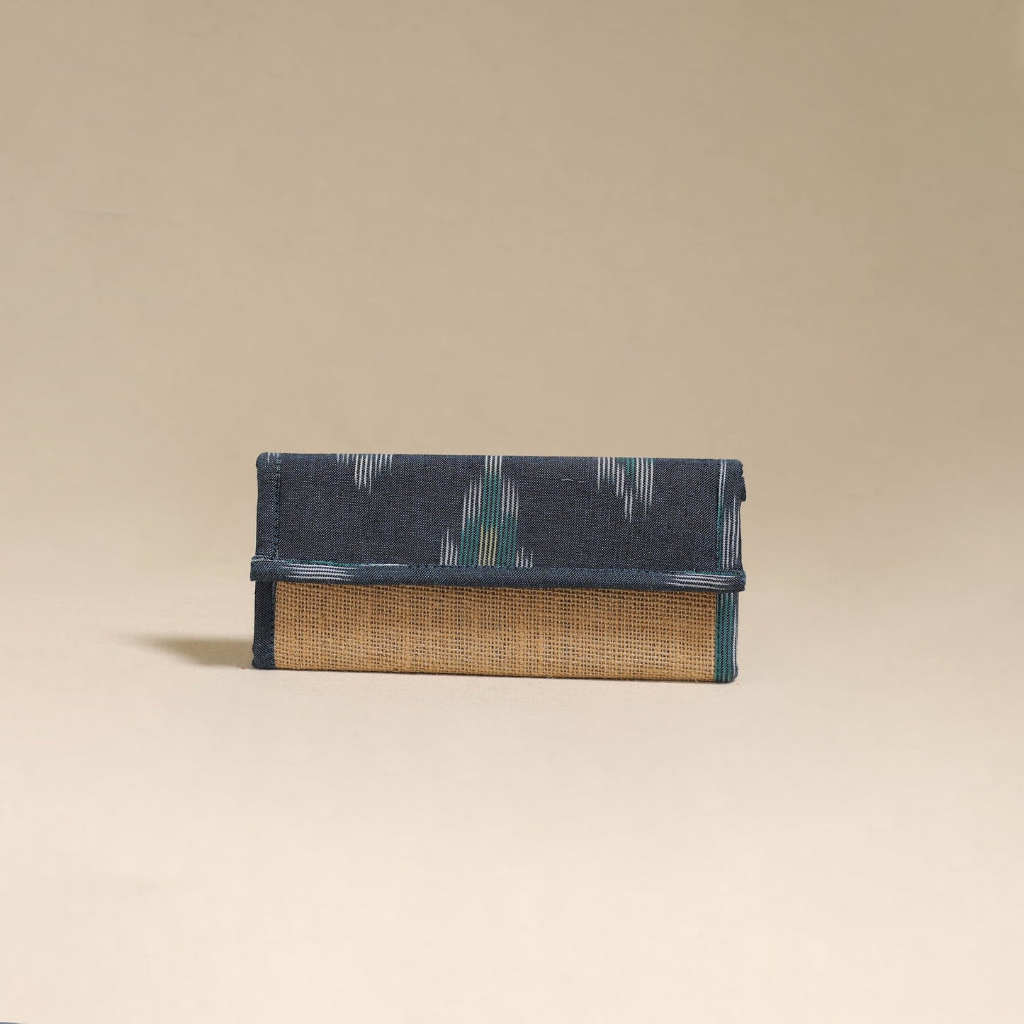 Blue - handcrafted ikat fabric jute clutch / wallet