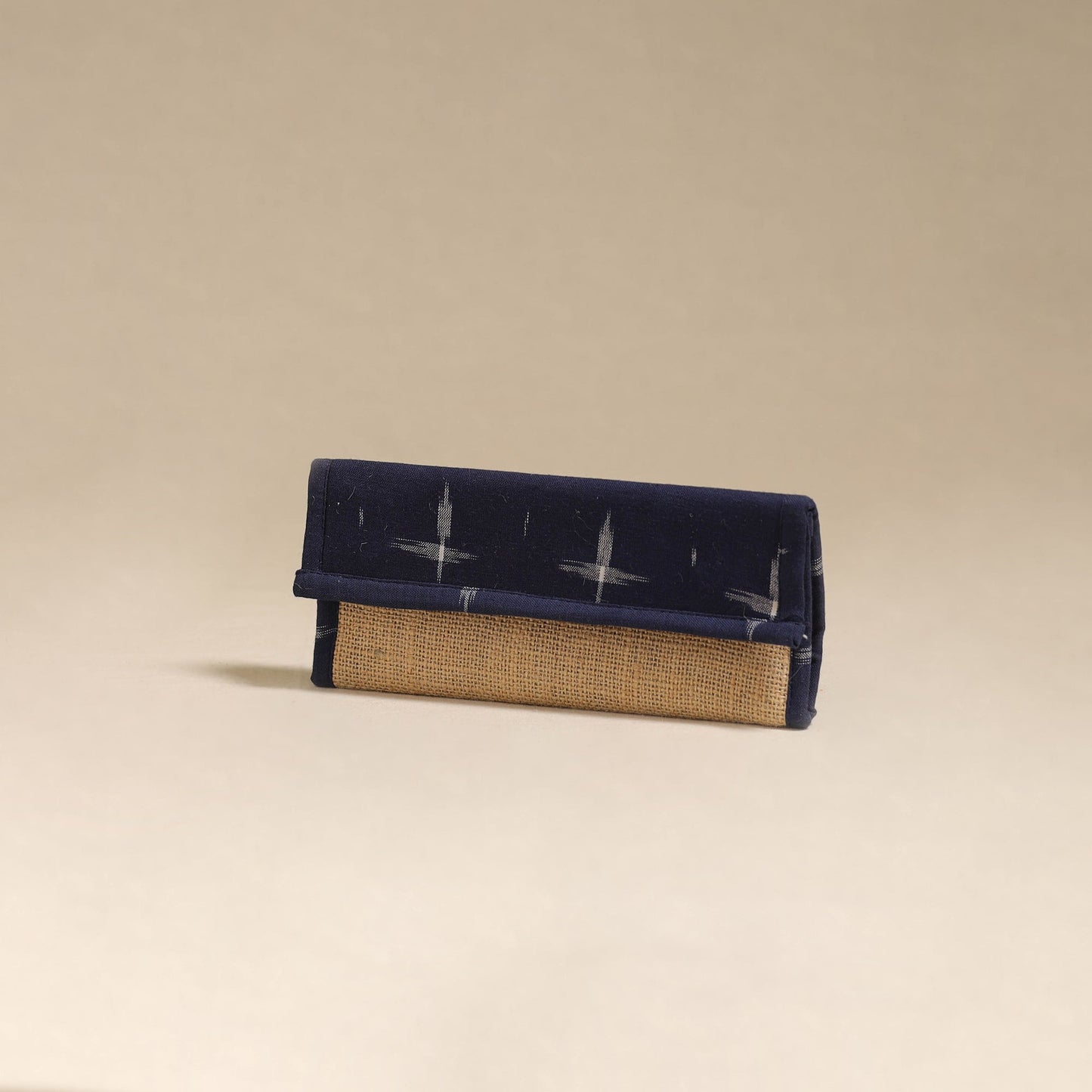 Blue - handcrafted ikat fabric jute clutch / wallet