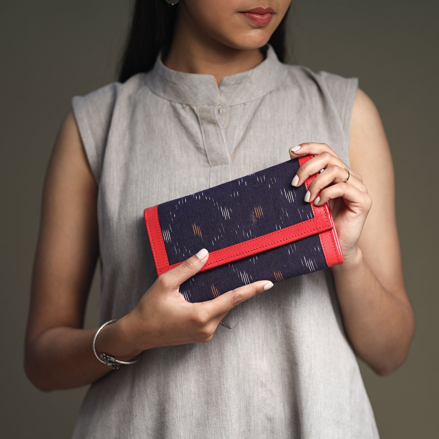 Blue Handcrafted Ikat Weave Leather Wallet