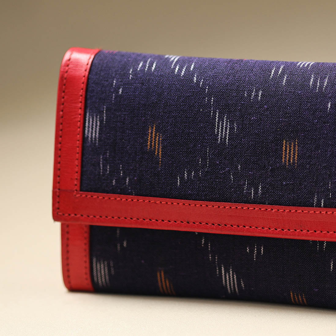 Blue Handcrafted Ikat Weave Leather Wallet