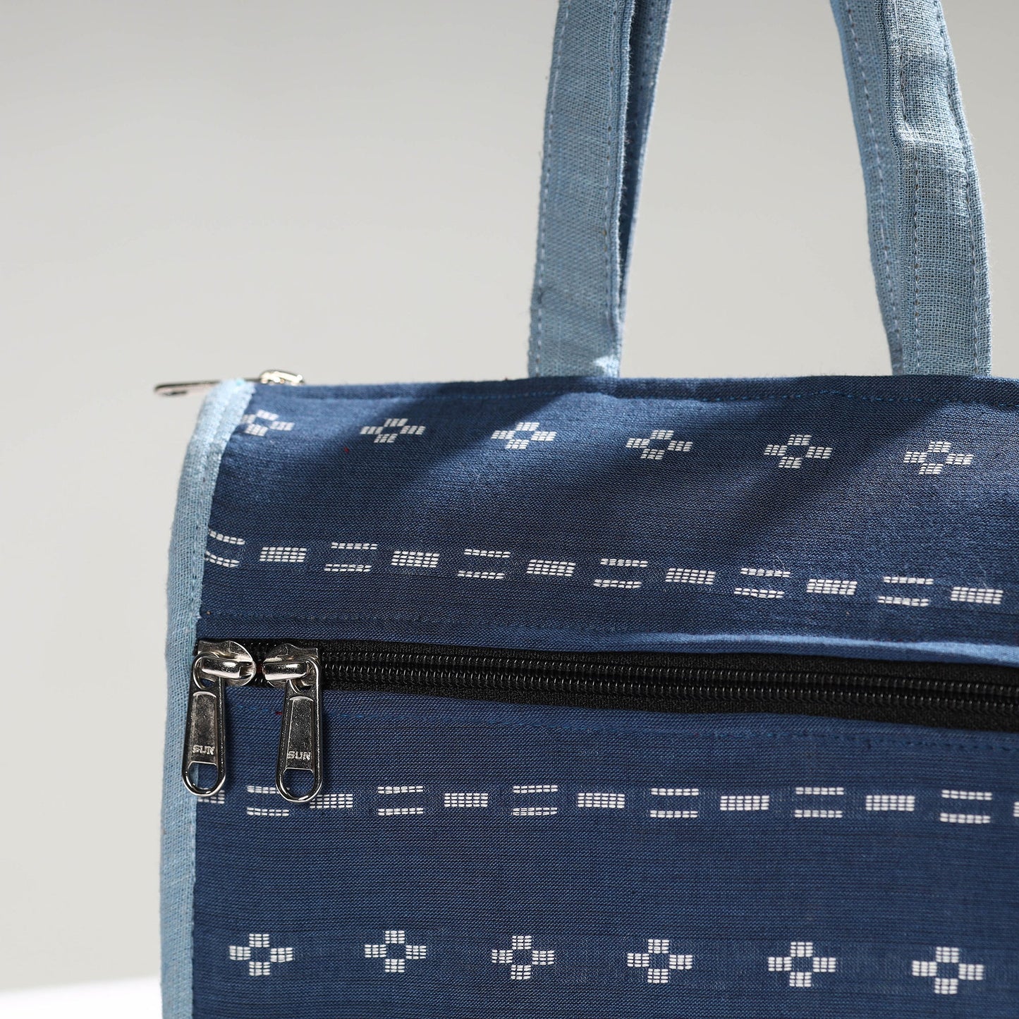 Blue Handcrafted Jacquard Cotton Hand Bag