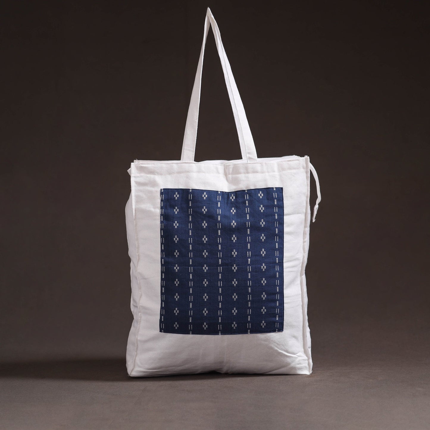 Blue - handcrafted jacquard patch canvas cotton shoulder