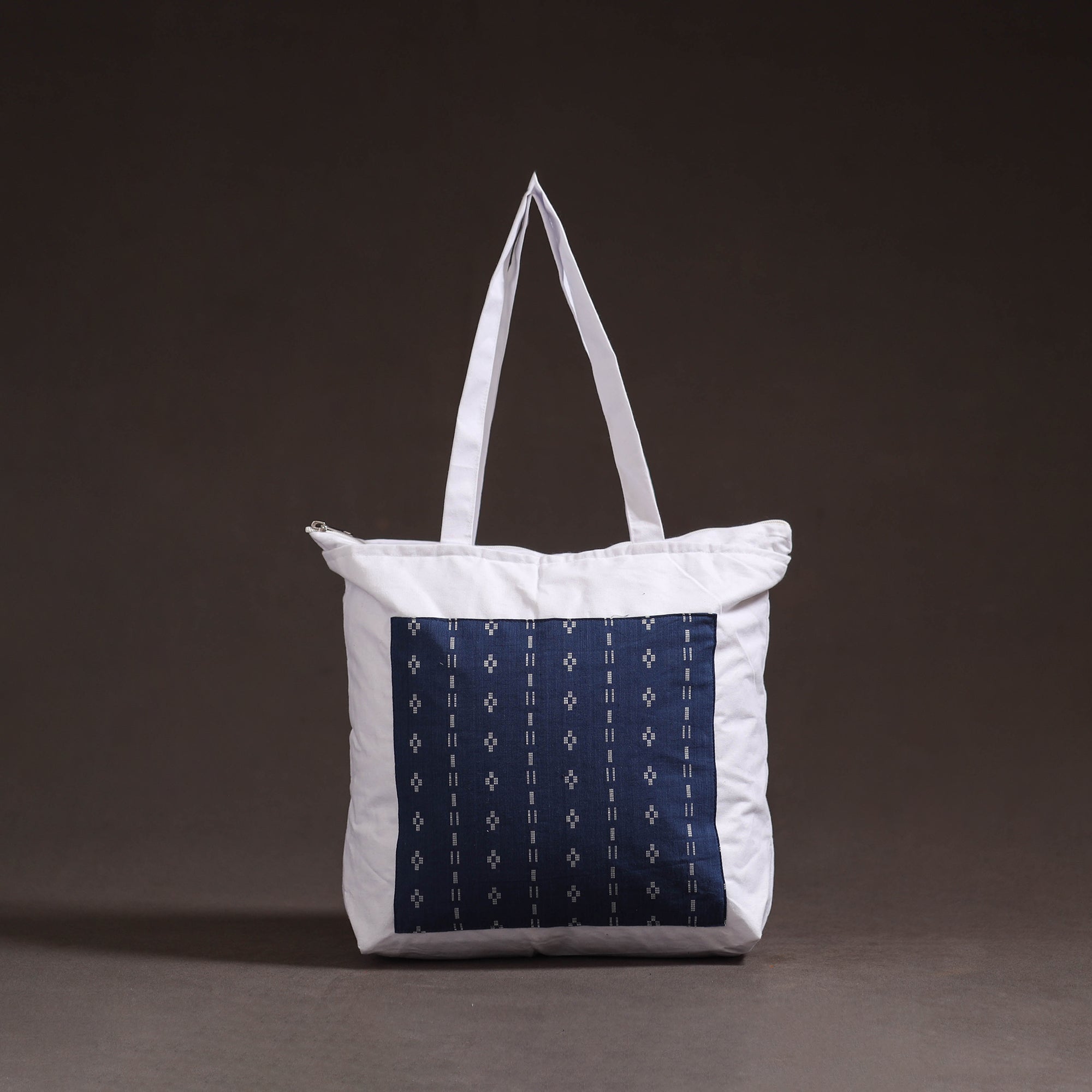 Blue Handcrafted Jacquard Patch Canvas Cotton Shoulder Bag