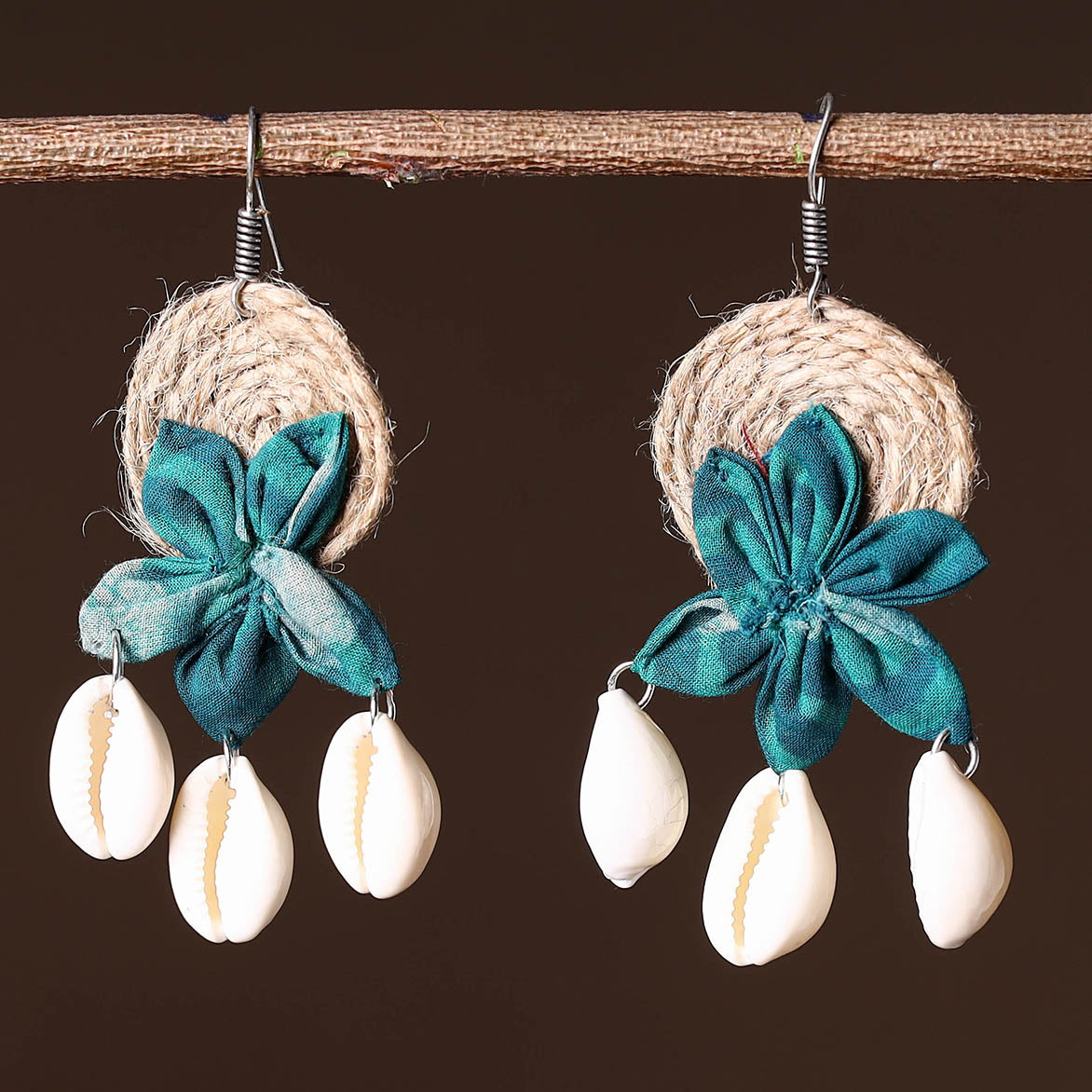 Buy Handcrafted Jute Phool Kali Shell Earrings