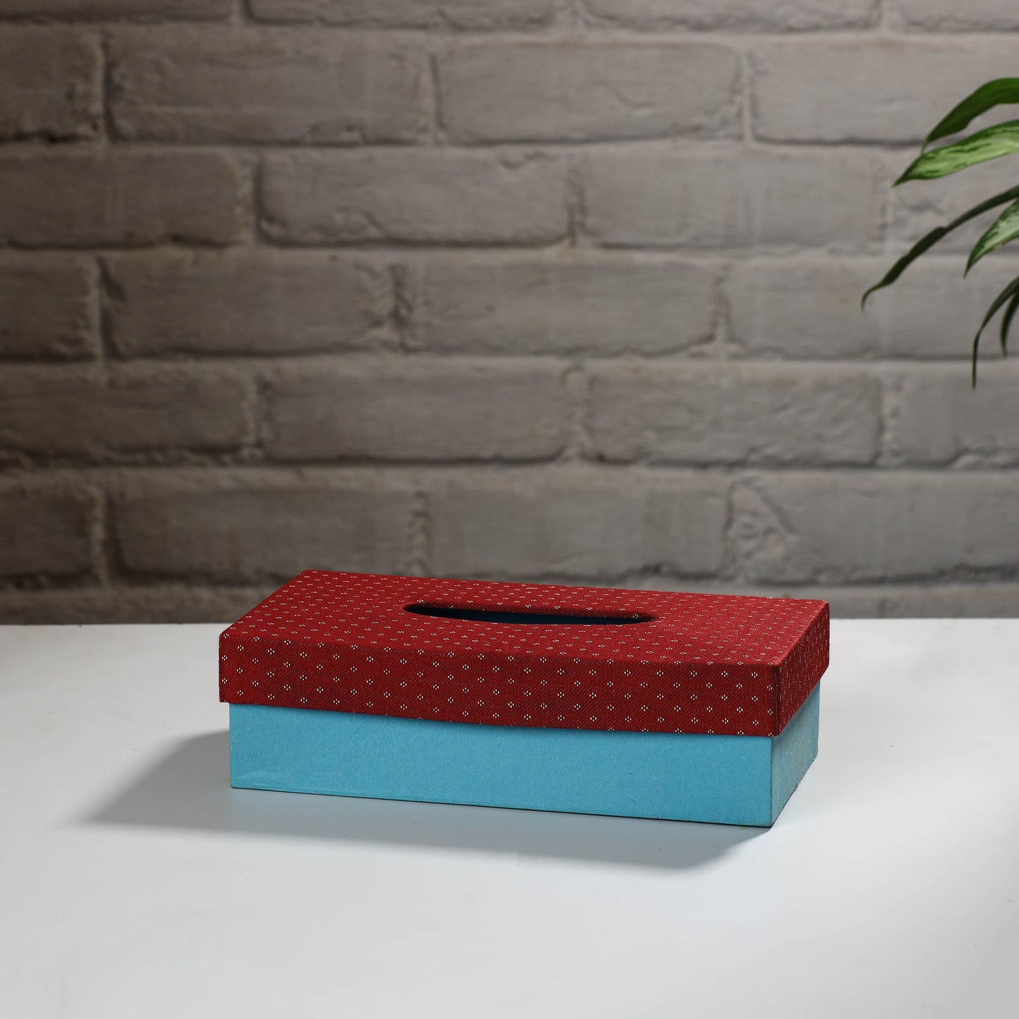 Blue Handcrafted Mashru Silk Fabric Tissue Box