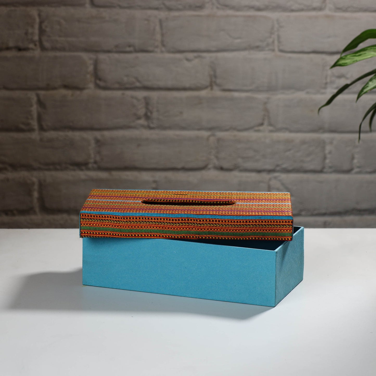 Blue Handcrafted Mashru Silk Fabric Tissue Box