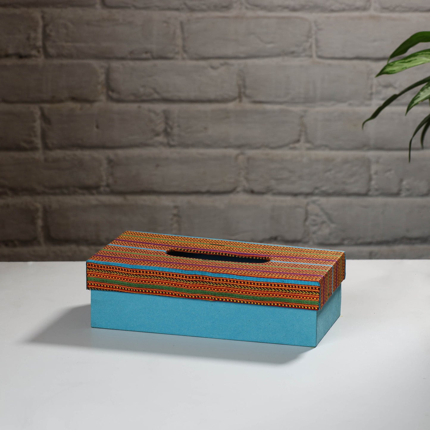 Blue Handcrafted Mashru Silk Fabric Tissue Box
