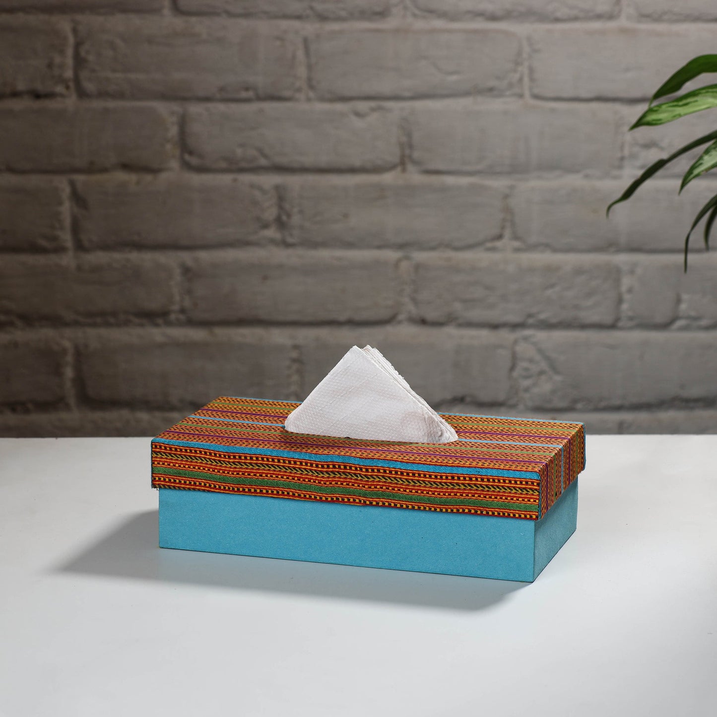 Blue Handcrafted Mashru Silk Fabric Tissue Box