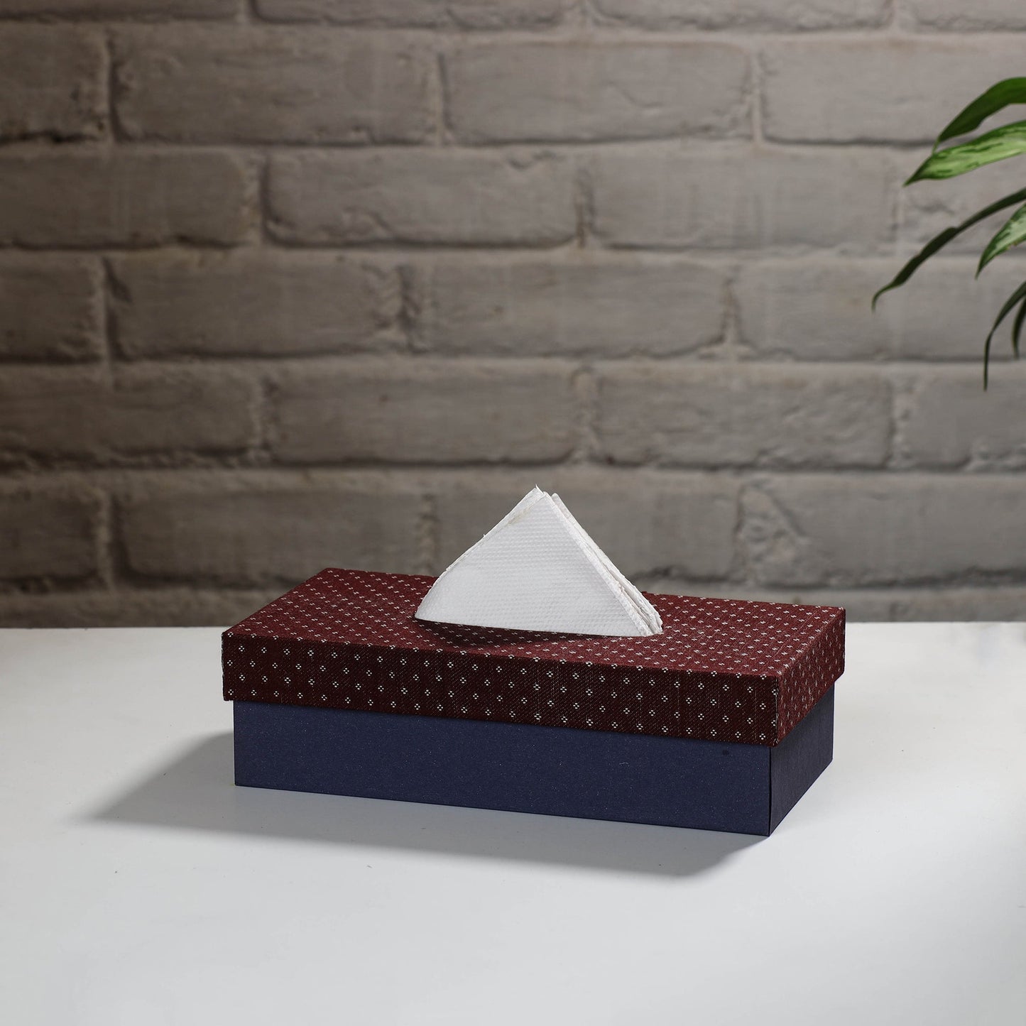 Blue Handcrafted Mashru Silk Fabric Tissue Box