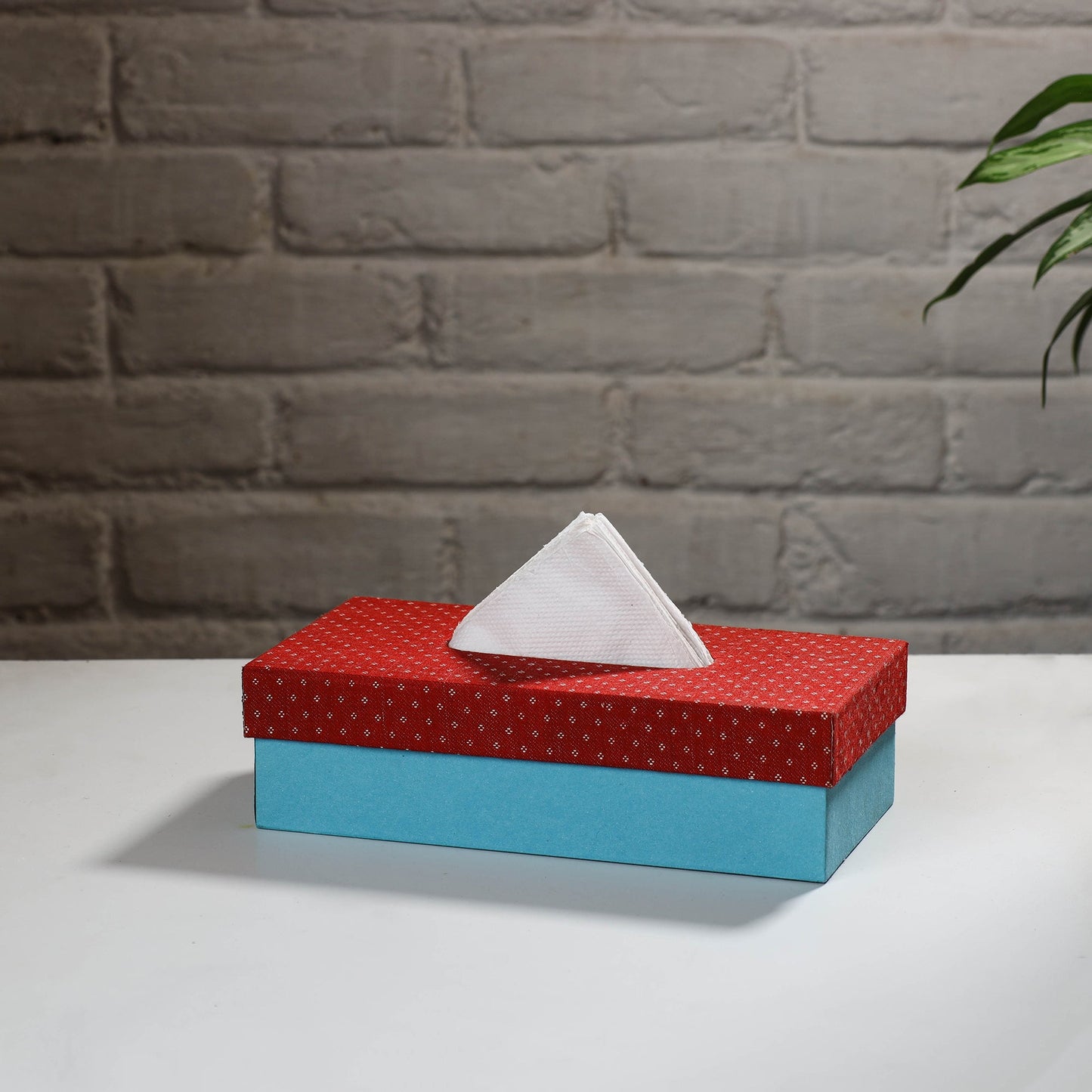 Blue Handcrafted Mashru Silk Fabric Tissue Box