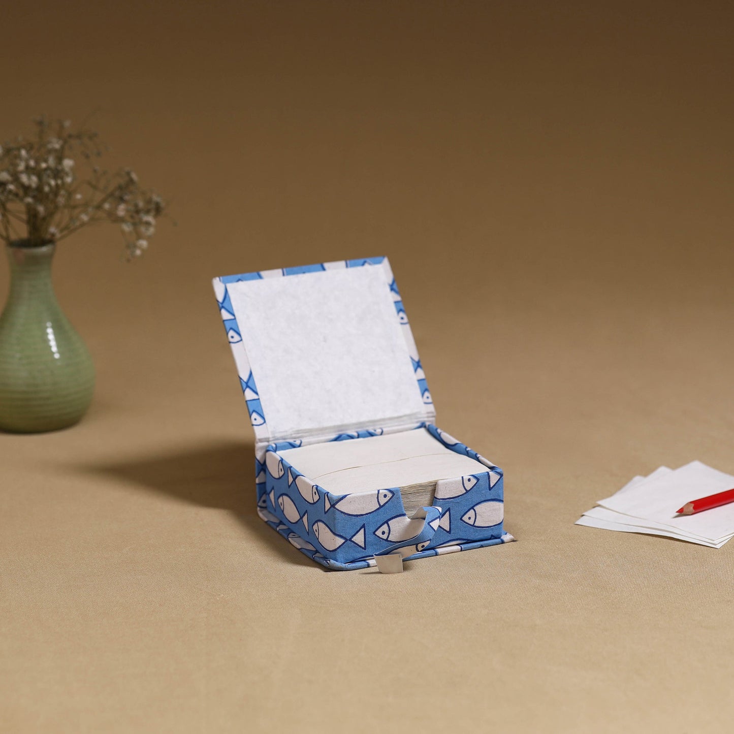 Blue - handcrafted printed card holder with slips 05