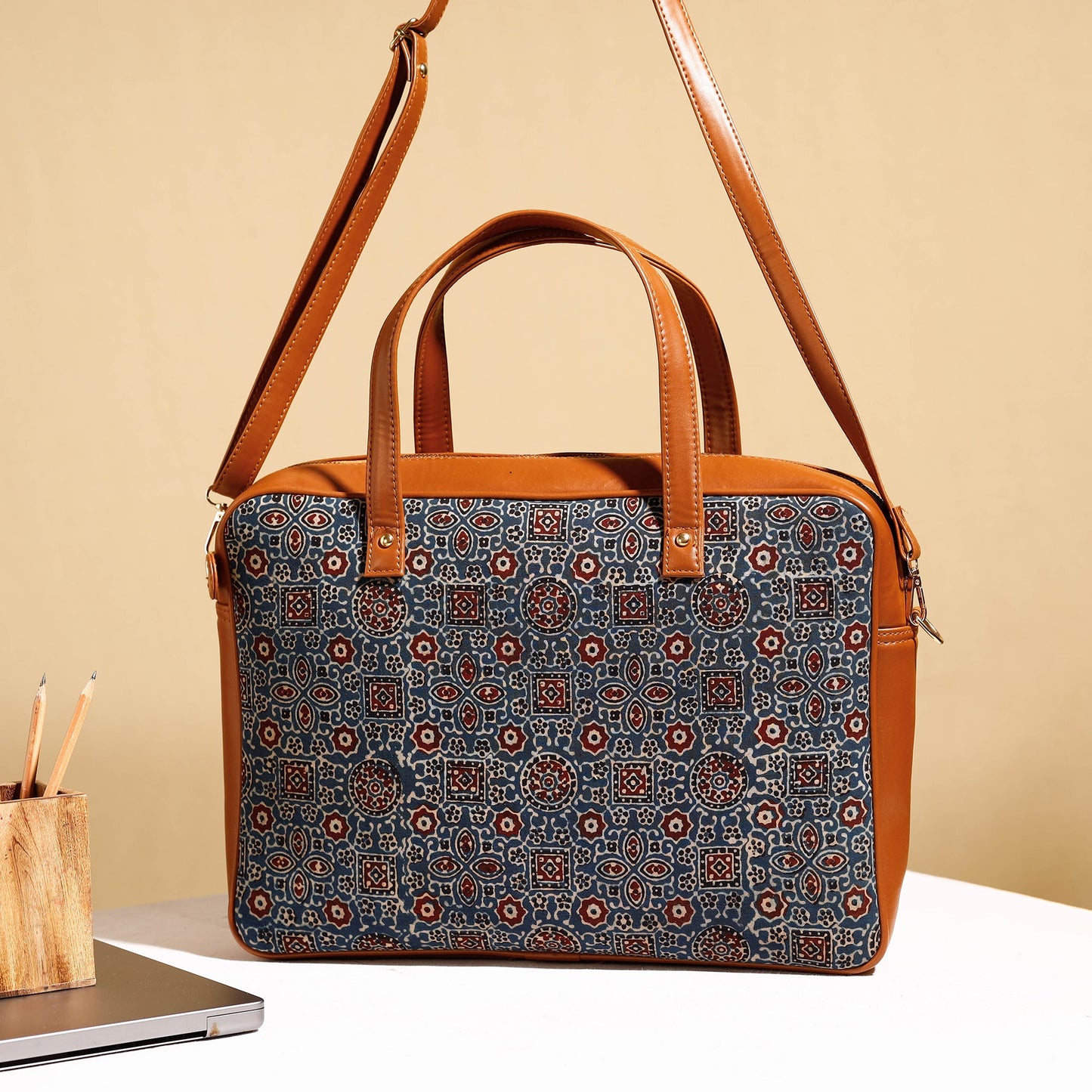 Handcrafted Ajrakh Block Printed Cotton Laptop Bag